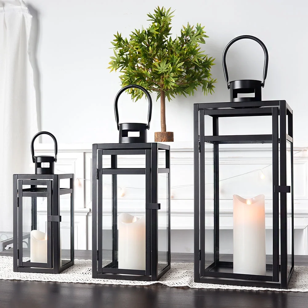 Stainless Steel Lantern Set of 3 12/15/19" Metal Lanterns with Tempered Glass for Parties & Events (Silver ) - Image 22