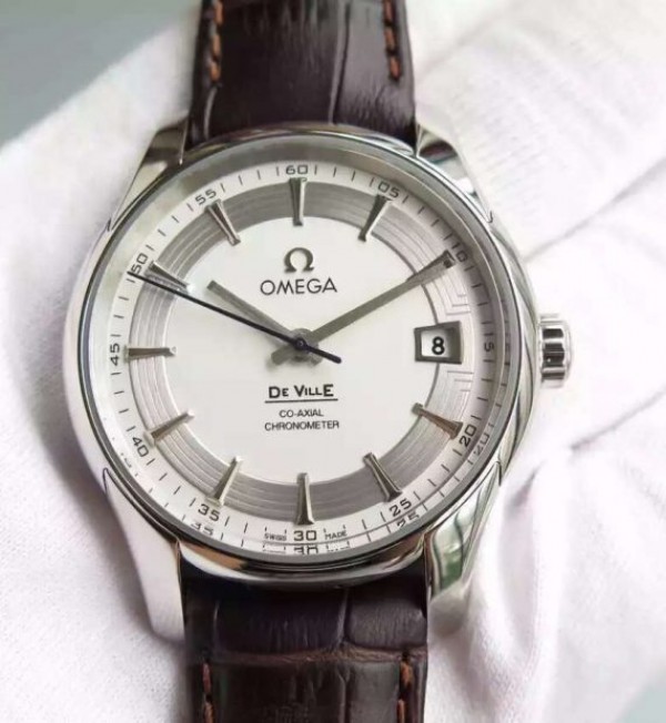 Replica Omega V6F De Ville Hour Vision Co-Axial 41mm SS White Dial Brown Leather Strap A8500 - Elite Watch Atelier