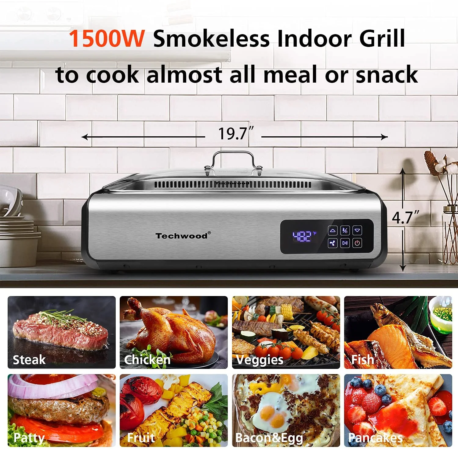 Techwood Indoor Smokeless Grill, 1500W, Black, Electric Portable Korean BBQ Grill with Tempered Glass Lid - Image 15