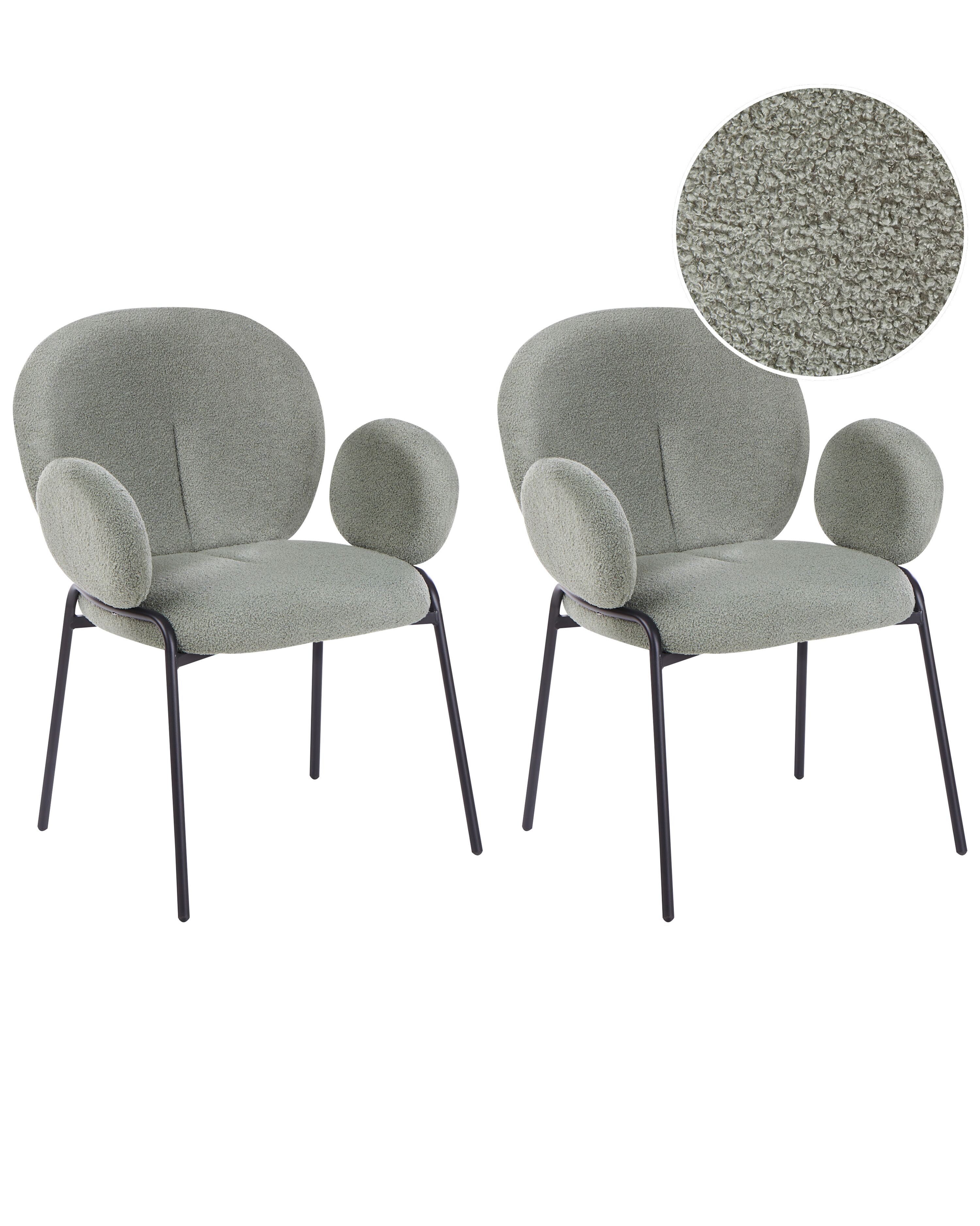 Set of 2 Dining Chairs ELY Boucle Light Green