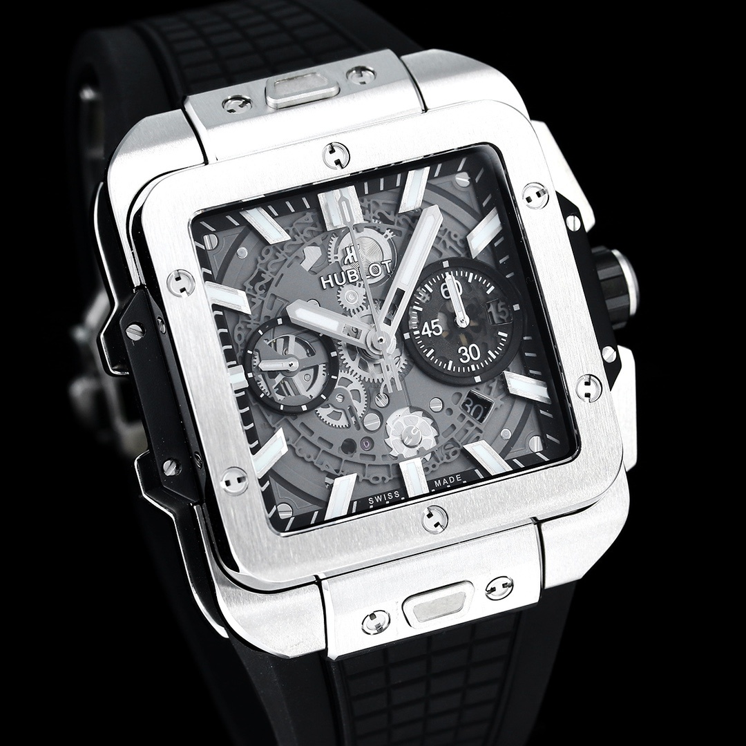 Hublot Big Bang, Square Bang Unico 42mm Textured Rubber Strap(1:1 replica) - Top club