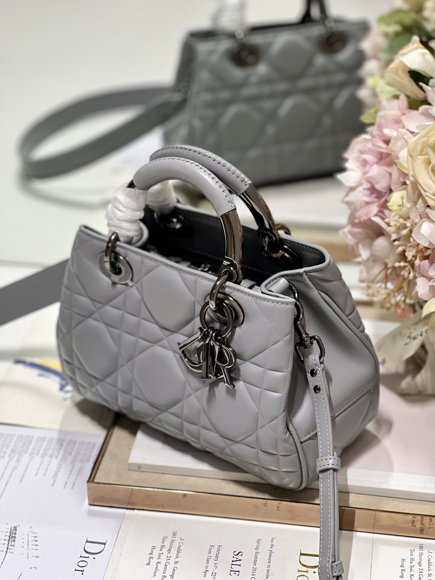 The Medium Lady 95.22 Bag With Black Tone Hardware Black/White/Grey For Women 9.5in/ 24cm1:1High-quality replica