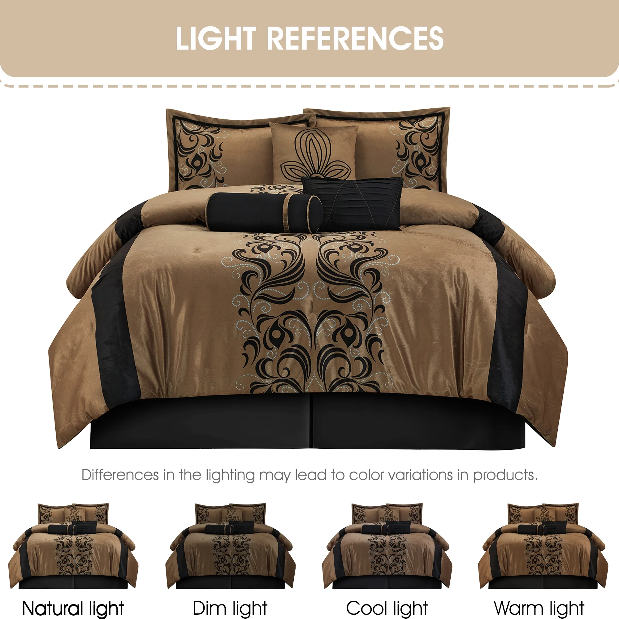 Lanco Smoke Grey Comforter Set California King Size, 9 Piece Jacquard Floral Bedding Set, All Season, Ultra-Soft, Matching Pillows & Shams, Bed Skirt - Image 44