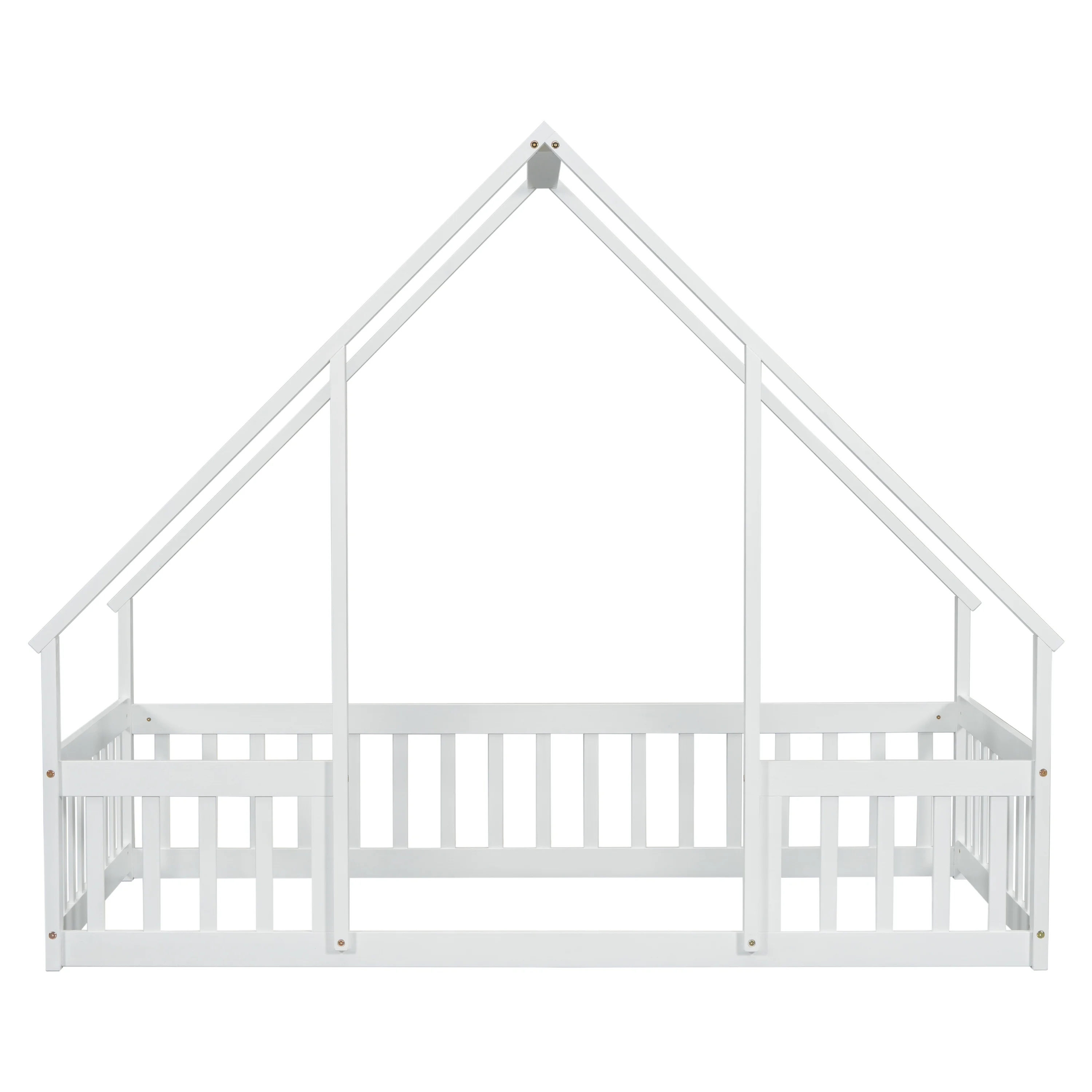 Bellemave Twin Size Floor Bed Frame, Wooden House Bed Twin Size with Fence, Montessori Bed with Guardrails for Bedroom (White) - Image 8
