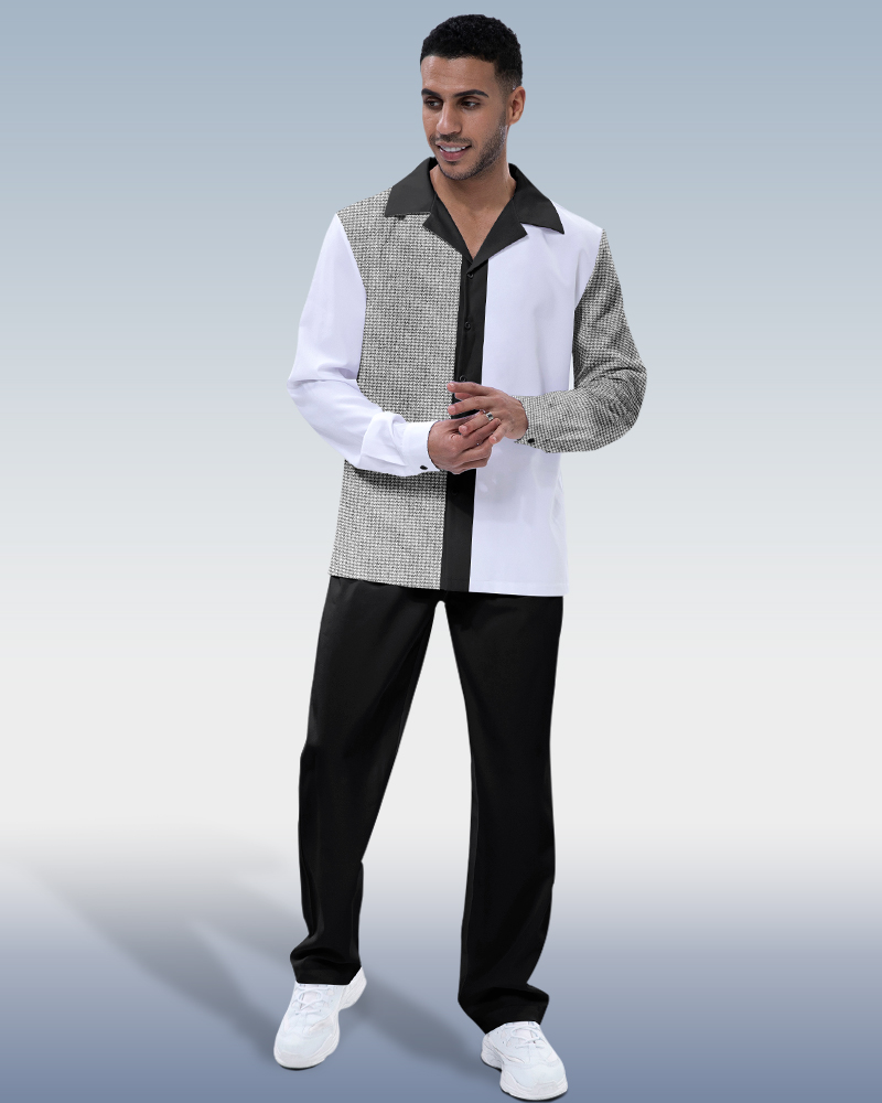 Suitmens Men's Black Vertical Color Block Long Sleeve Hiking Suit