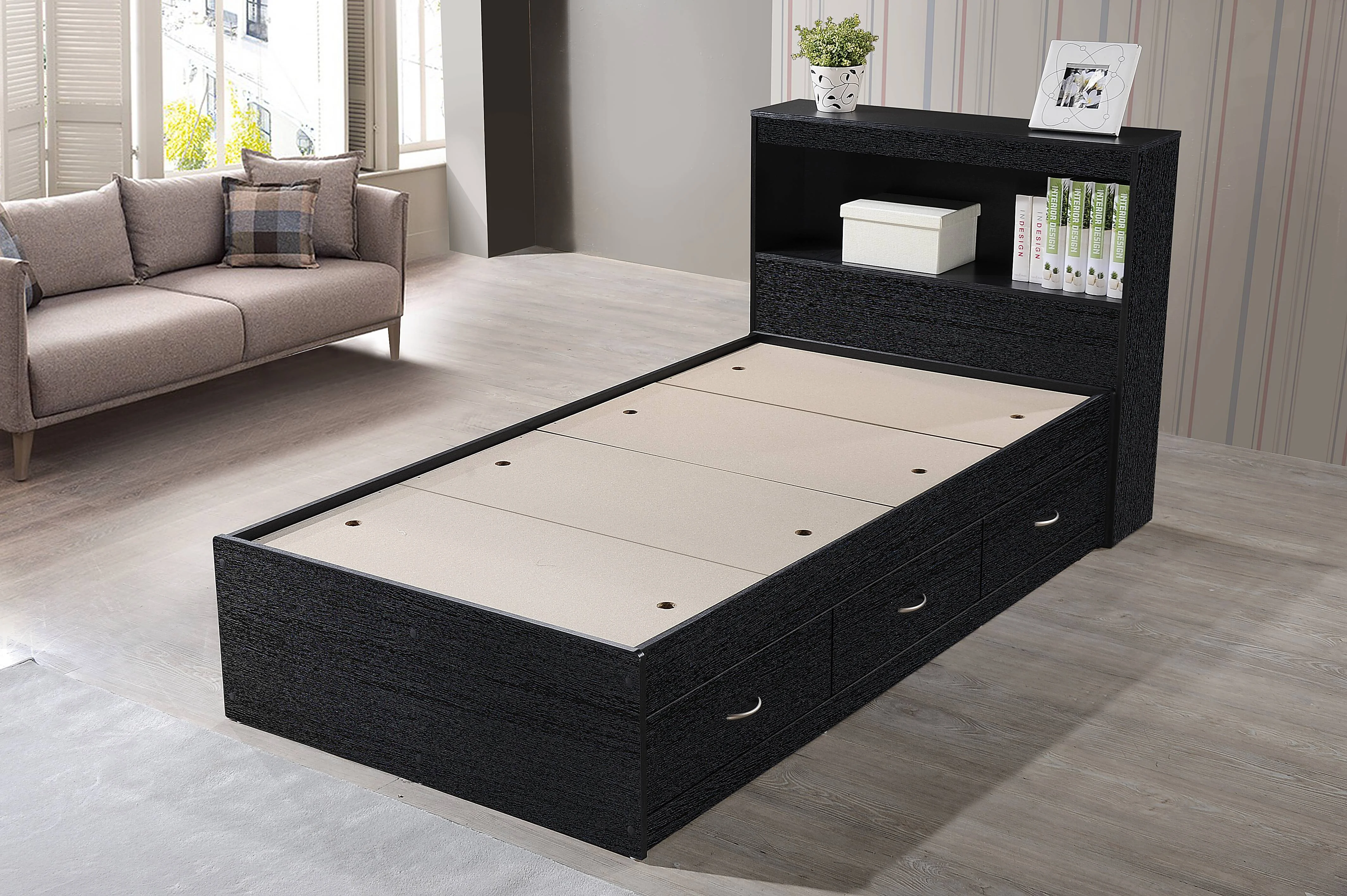 Hodedah Twin-Size Captain Bed with 3-Drawers and Headboard in White - Image 30