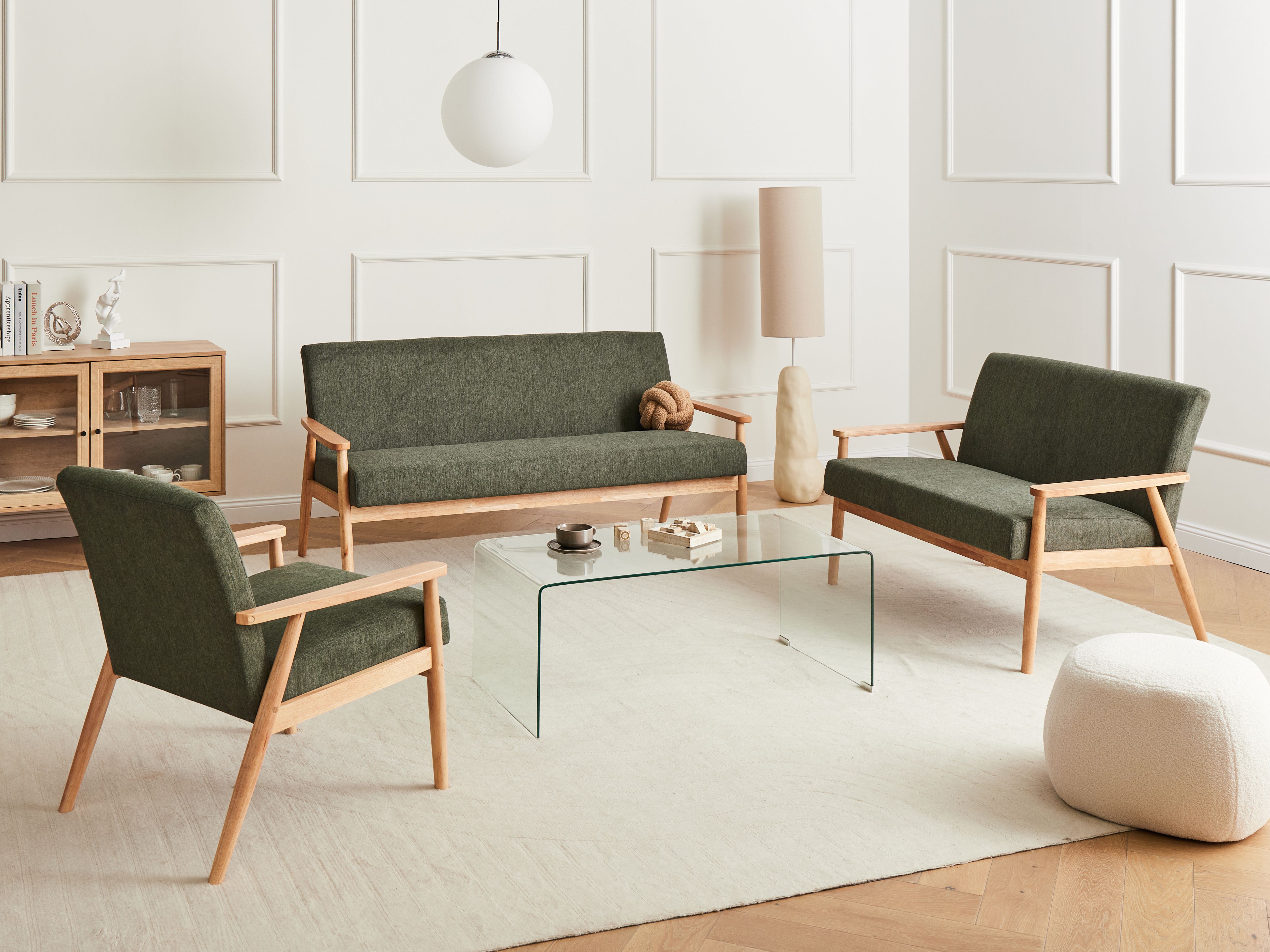 Living Room Set 6 Seater ESRUM Fabric Light Brown/ Green