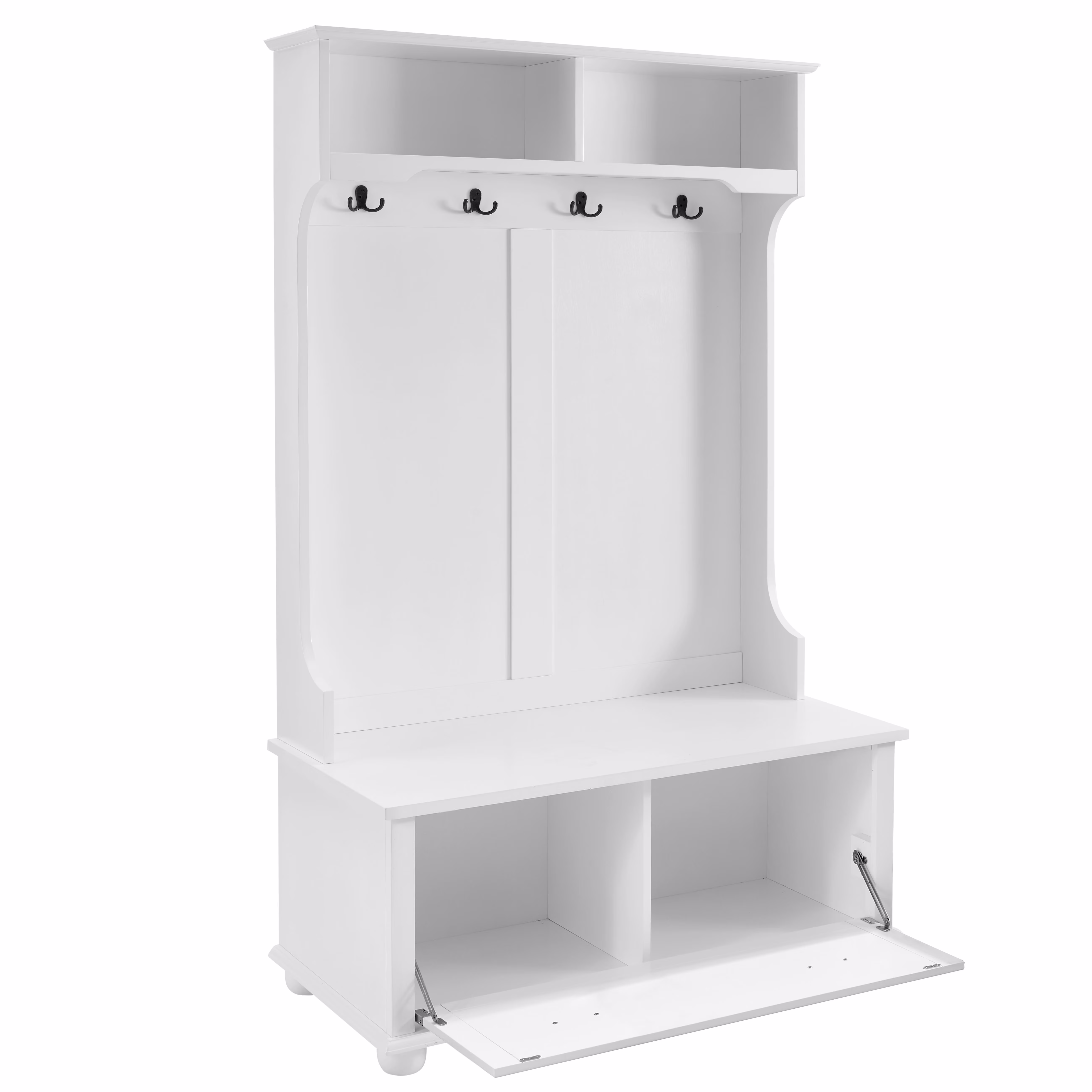 Llinc Store Classic Cosatal Style Hall Tree Entryway Bench with Open Shelves and Shoe Cabinets, SOLID WOOD Feet, Gray, 40