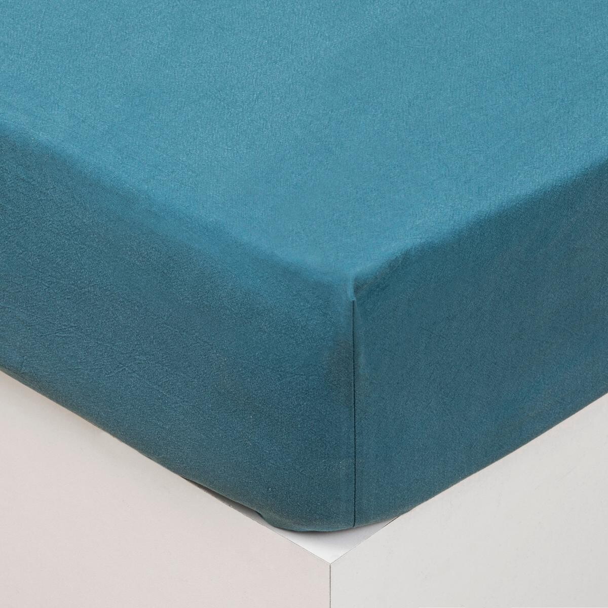 Fitted sheet, washed cotton Duck blue, 140x190 cm