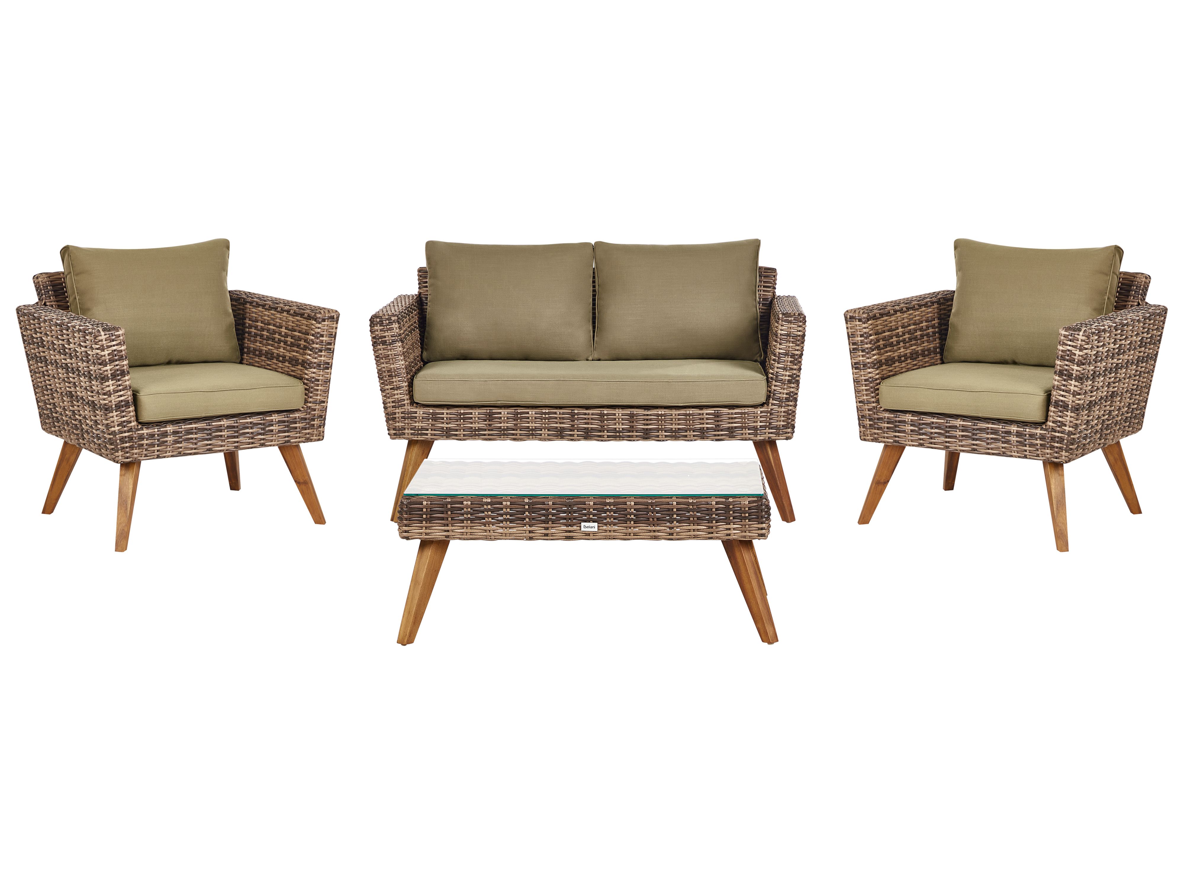 Garden Lounge Set with Table 4 Seater VITTORIA PE Rattan Olive Green