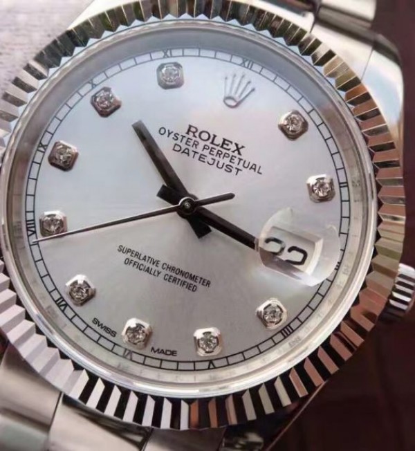 Replica Rolex DateJust 41mm 126334 Fluted Bezel White Dial Diamonds Markers SS Jubilee Bracelet A3235 - Elite Watch Atelier