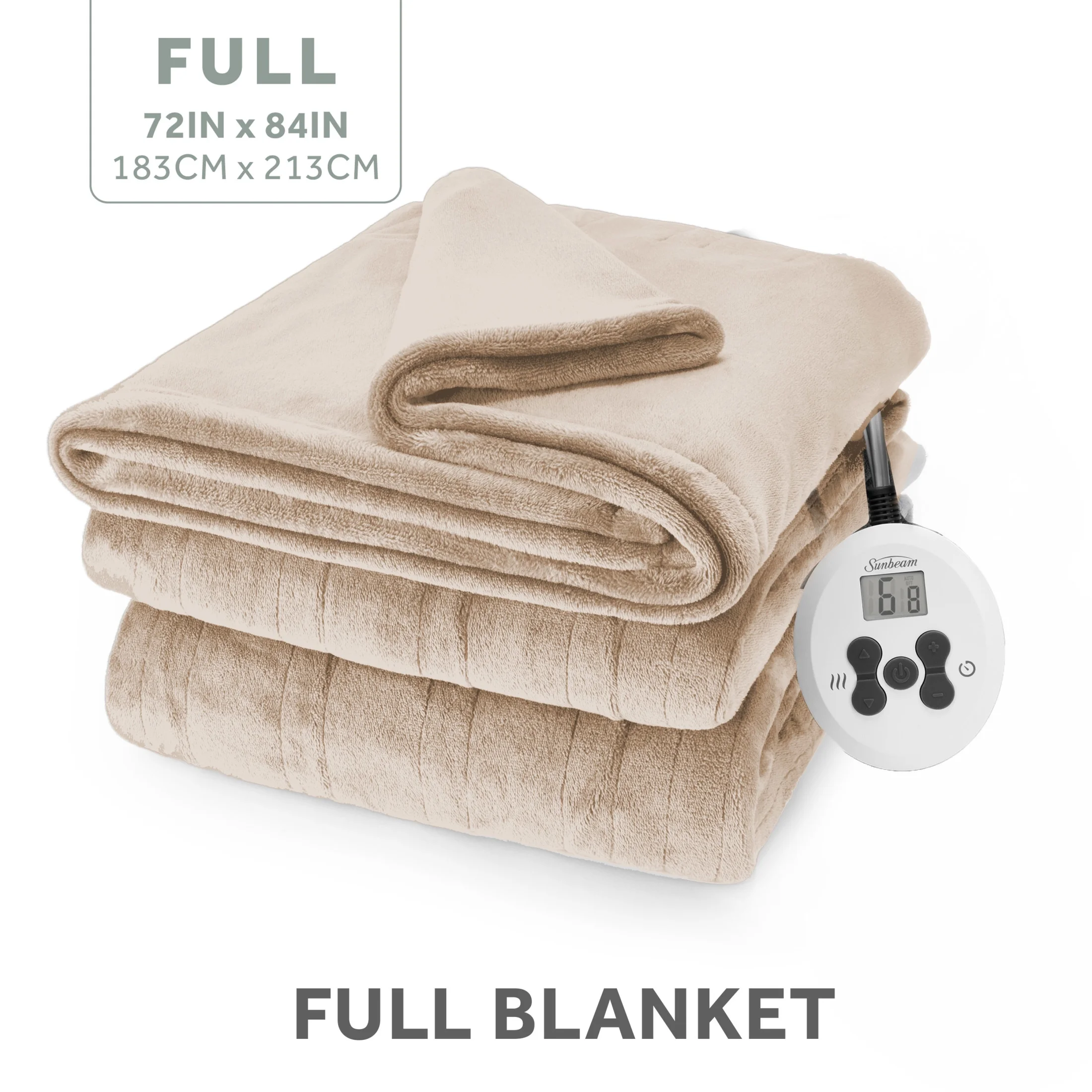 Sunbeam Heated Blanket Royal Posh Velvet Champagne 12 Heat Settings 12-Hour Auto Shut Off Full 84