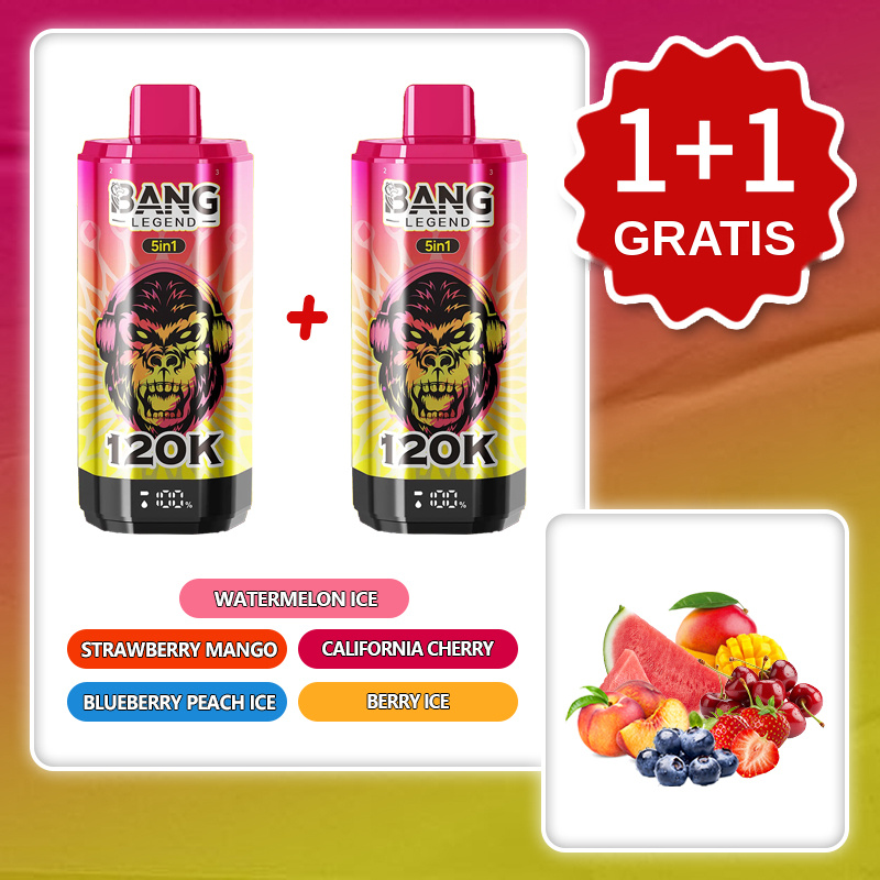 BANG LEGEND 120 000 puffów 5w1 – Watermelon Ice, Strawberry Mango, California Cherry, Blueberry Peach Ice | 1+1 gratis