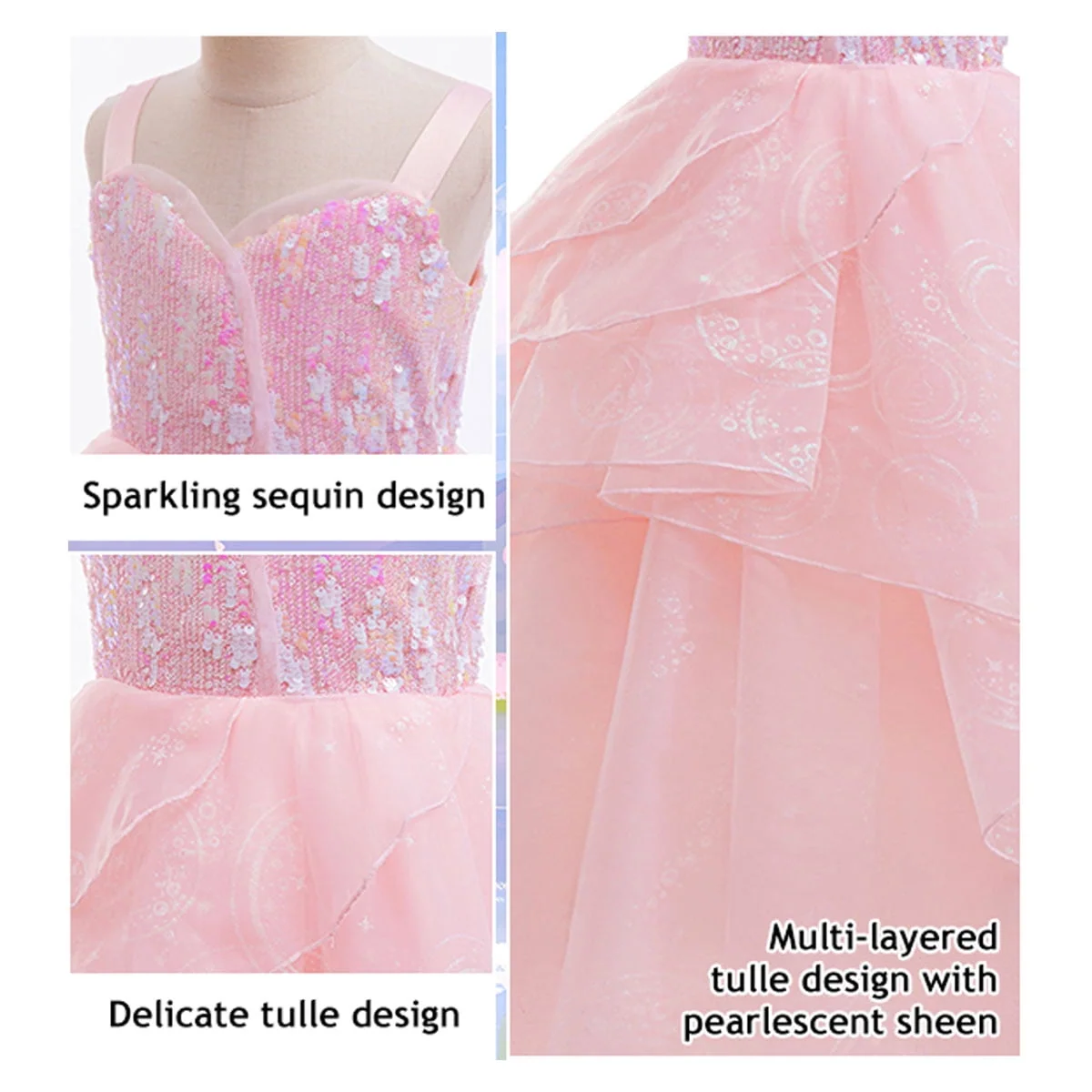 HAWEE Dress Costume for Girls, Pink Tulle and Sequin Dress for Kids Christmas Halloween Cosplay Costumes - Image 2 HAWEE Dress Costume for Girls, Pink Tulle and Sequin Dress for Kids Christmas Halloween Cosplay Costumes - Image 2