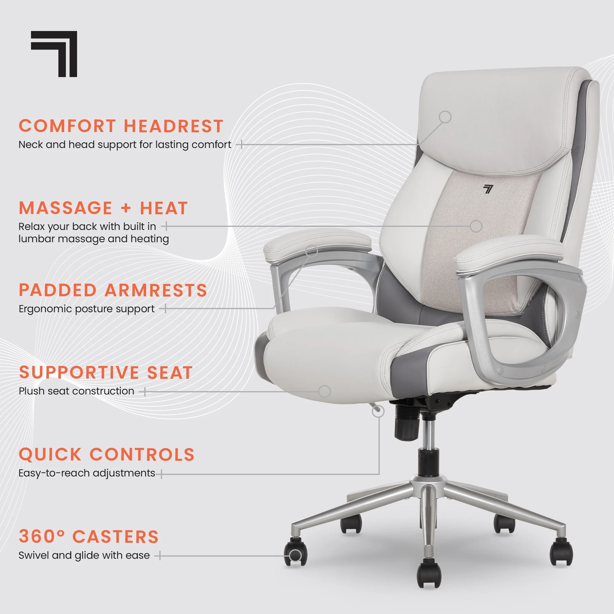 Sharper Image S-120 Massage and Heat Office Chair, Gray/White - Image 29