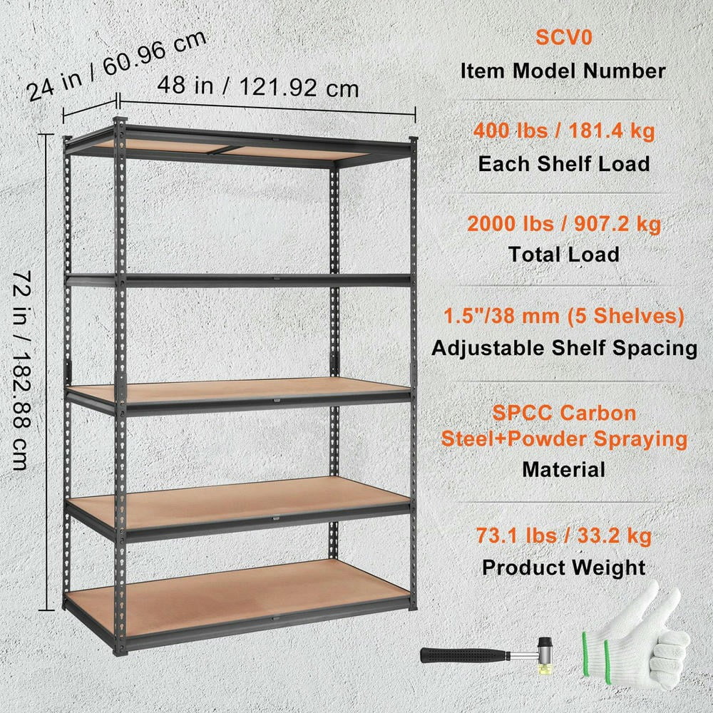 Choco Moon Heavy Duty 5-Tier Garage Shelves, 2000 lbs, Black Steel Organizer, Perfect for Kitchen Pantry, Basement, Bathroom, Laundry Room