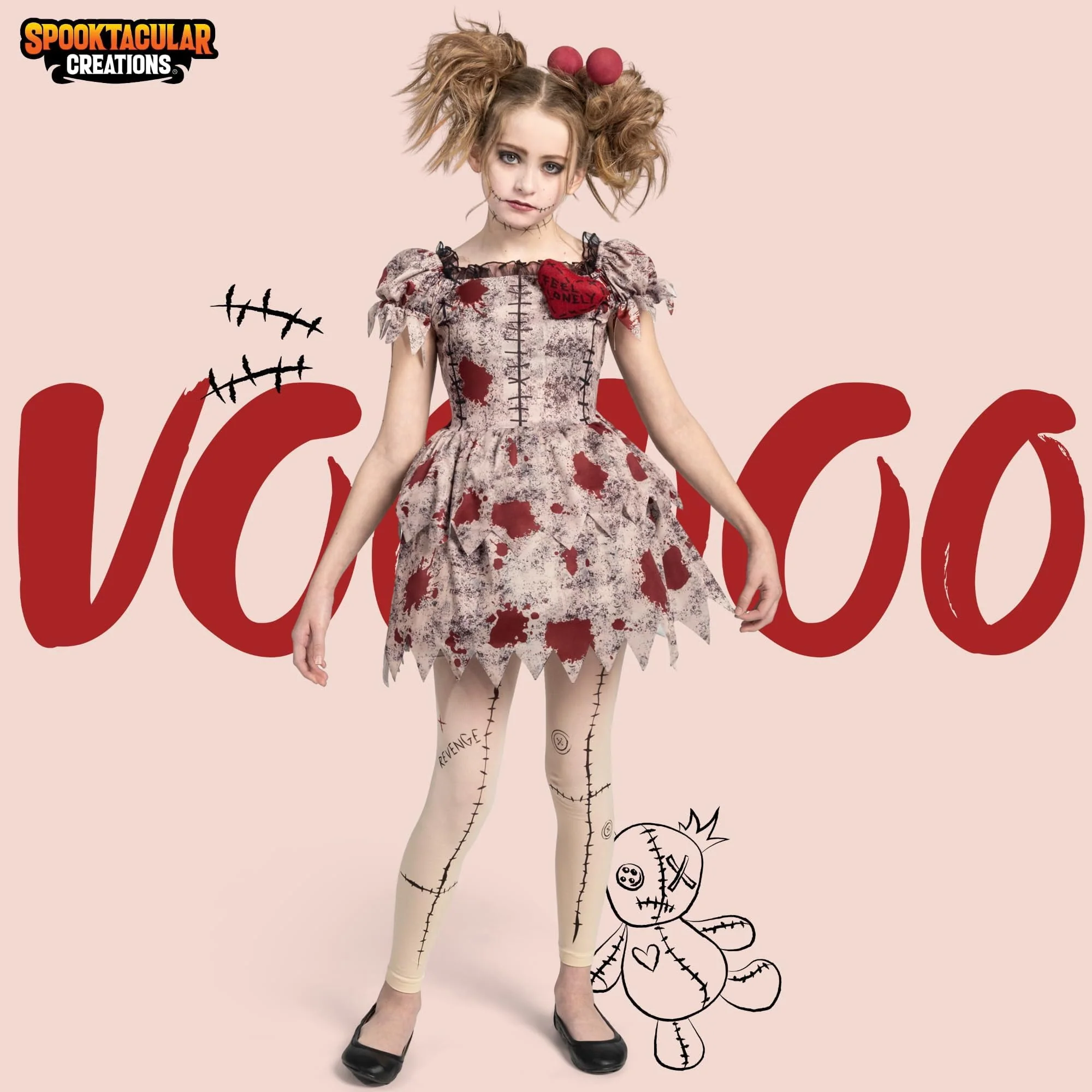 Joyfy Voodoo Costume for Girls, Voodoo Doll Dress Halloween Scary Costume for Kids Halloween Dress up Fancy Dress Cosplay Party - Image 4 Joyfy Voodoo Costume for Girls, Voodoo Doll Dress Halloween Scary Costume for Kids Halloween Dress up Fancy Dress Cosplay Party - Image 4