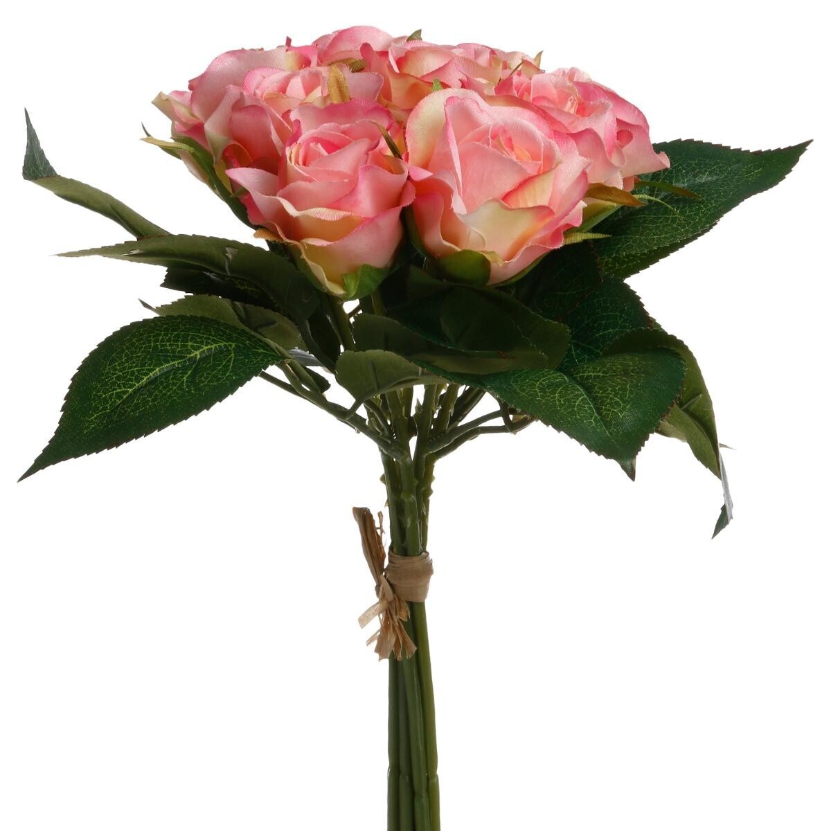 Bouquet 9 artificial roses Pink, H.24 cm