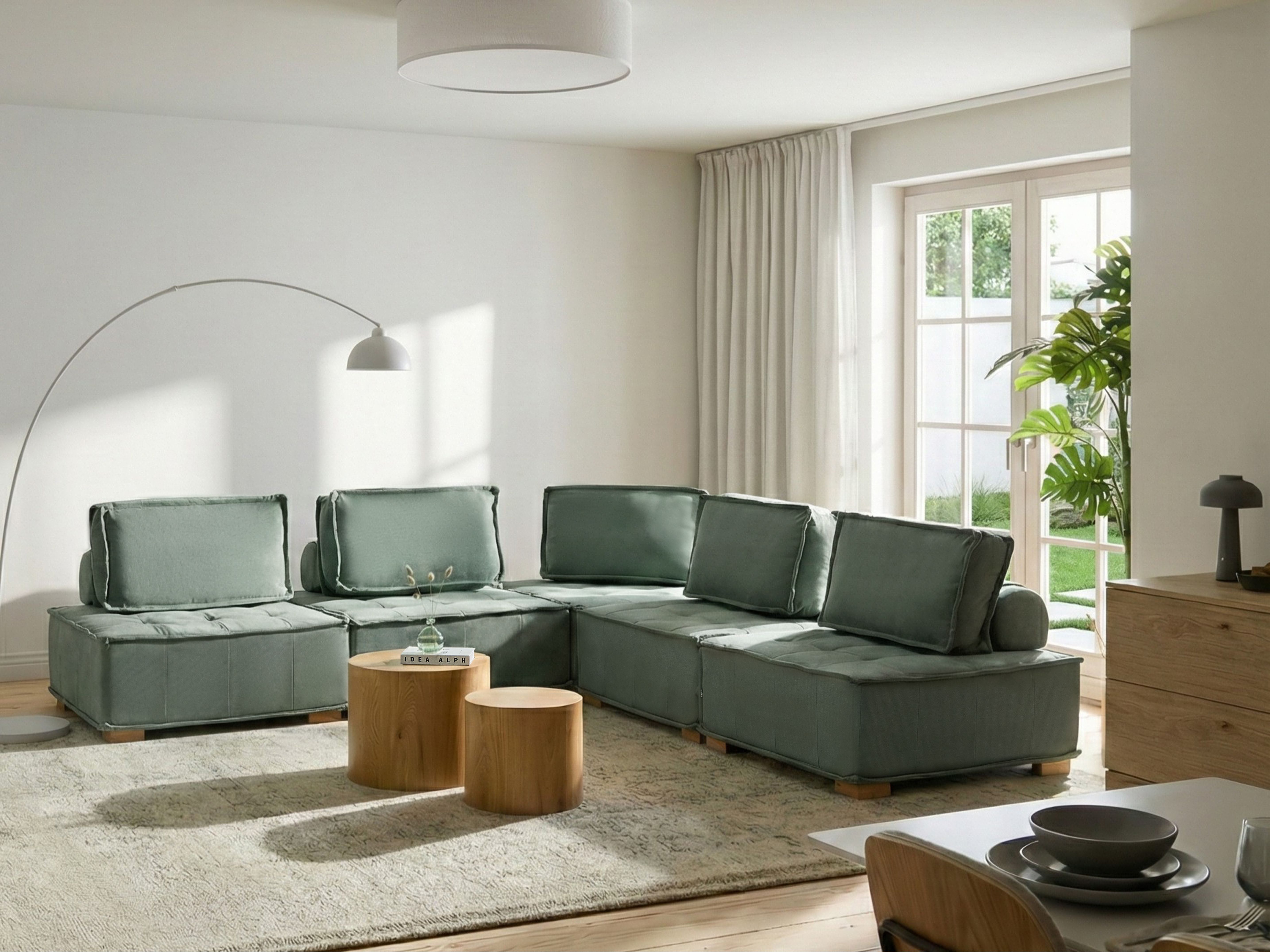 Modular Corner Sofa 5 Seater TIBRO Fabric Light Green Left Hand