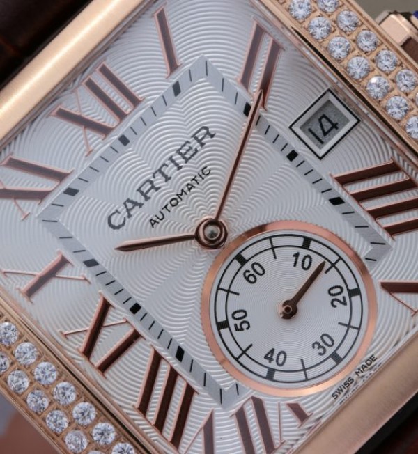Replica Cartier Tank MC RG White Dial RG Mark Diamonds Bezel Leather Strap - Elite Watch Atelier