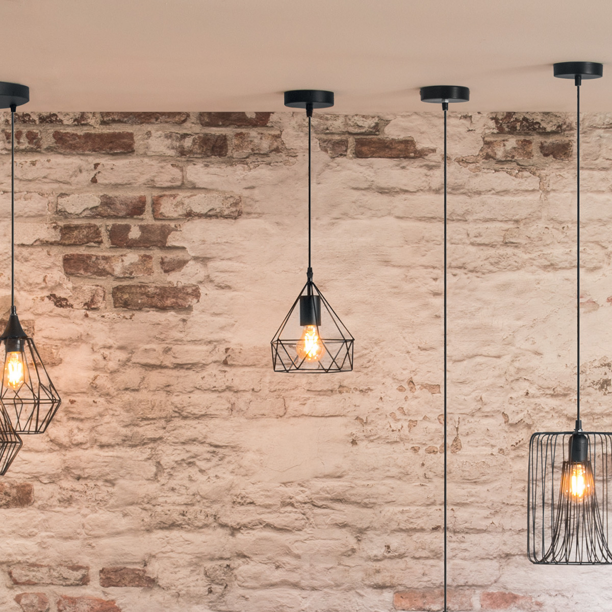 Wire suspension lamp "Ida" Black metal, D.19 cm
