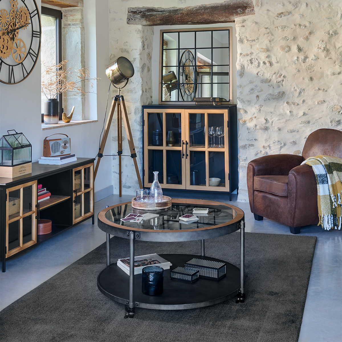 Coffee table "Chrono" Black, D.90 cm