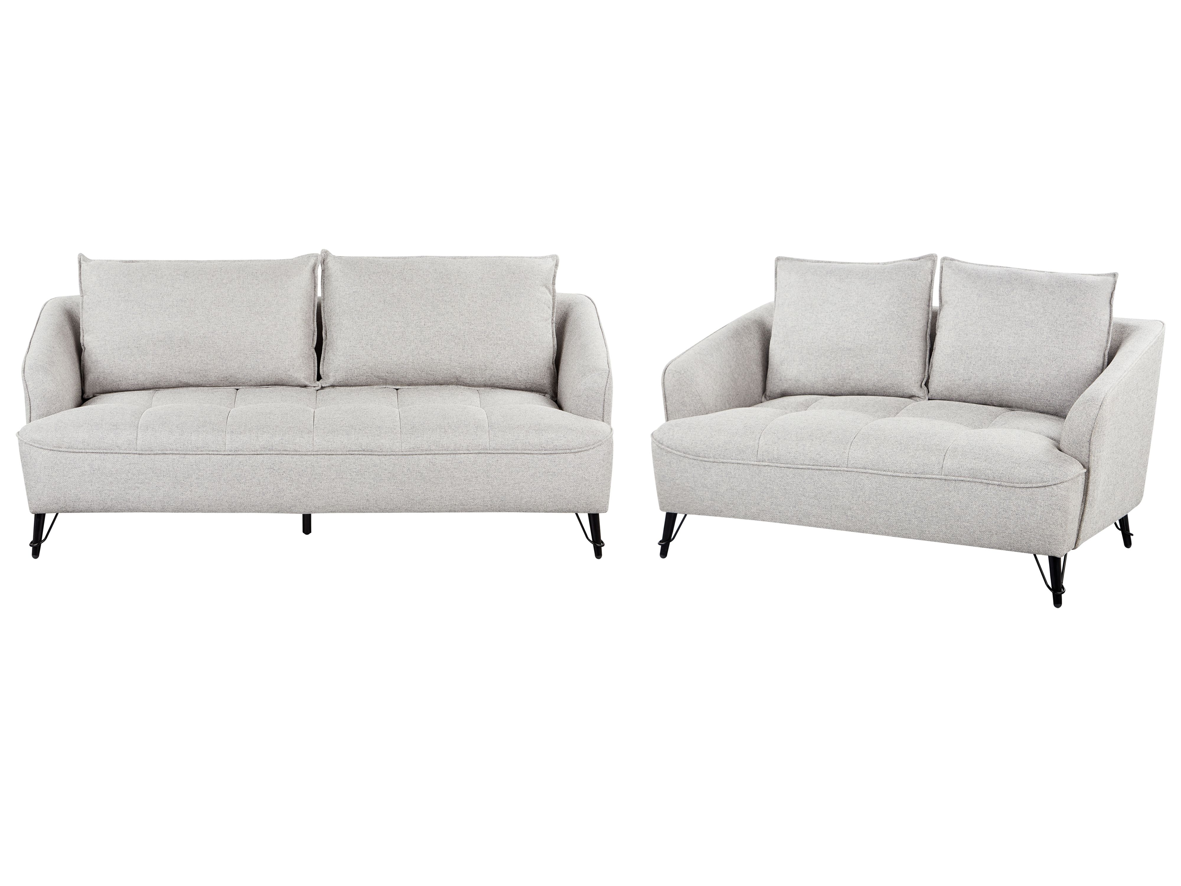 Living Room Set 5 Seater HOBRO Fabric Light Grey