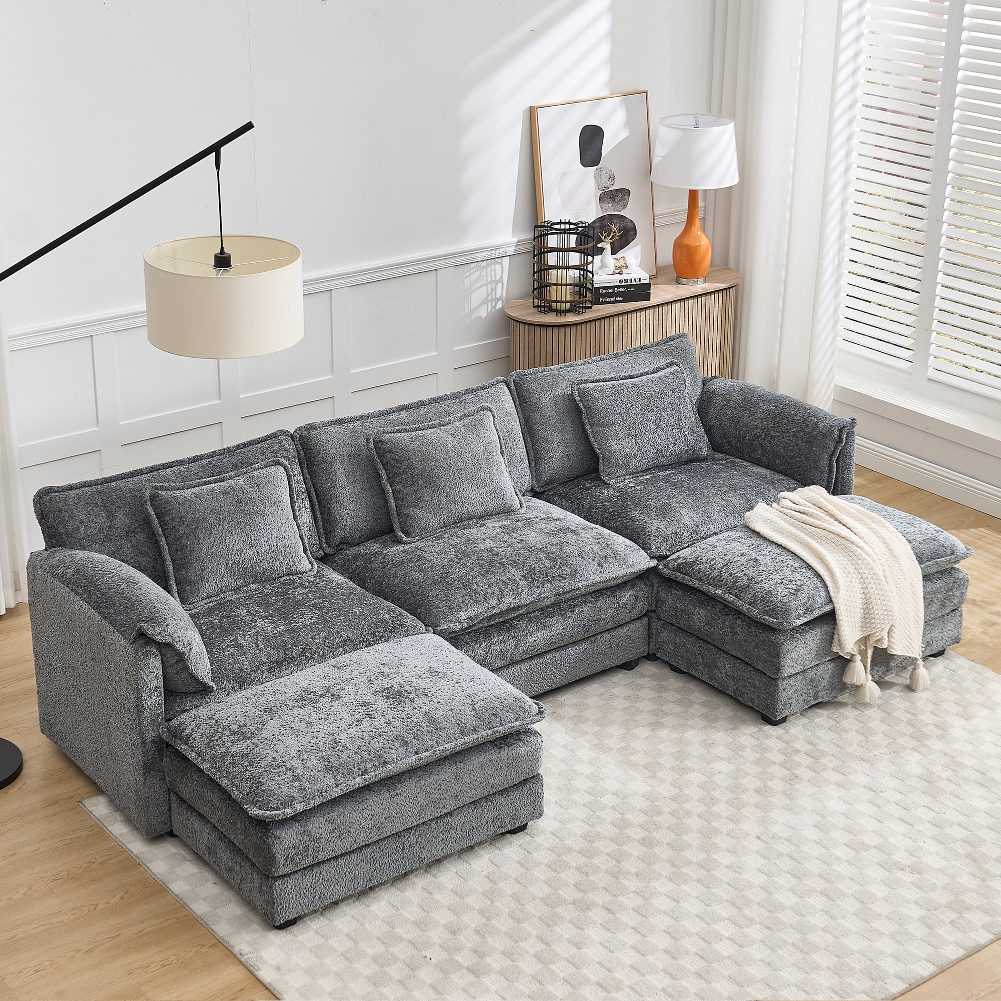 GNIXUU 112" Oversized Sectional Sofa Cloud Couch for Living Room, Modern Chenille L Shaped Couch, Comfy Boucle Modular Sofa Sleeper with Moveable Ottoman & Memory Foam (Green) - Image 35