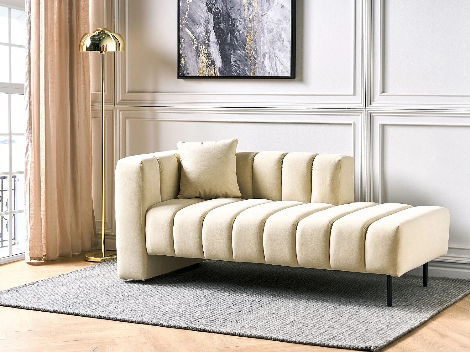 Chaise longue côté gauche LANNILS Cuir PU Blanc cassé