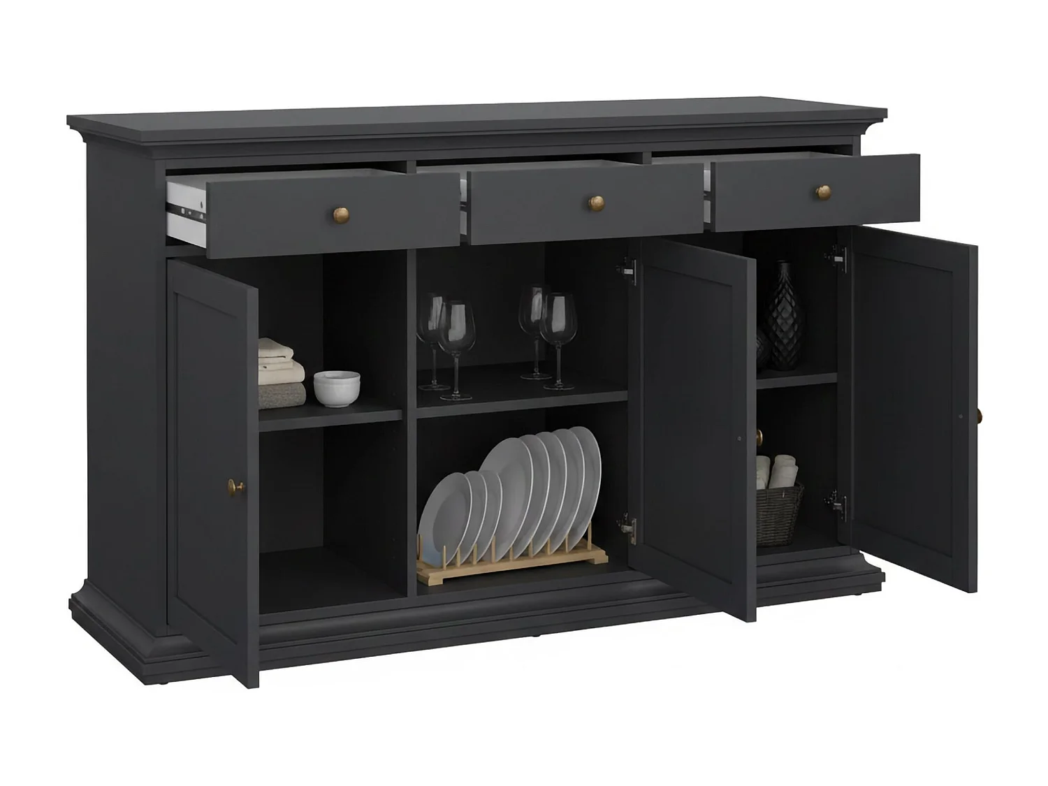 Buffet Asola, Buffet du salon, Commode de salon, Garde-manger de cuisine, 144x46 h92 cm, Gris