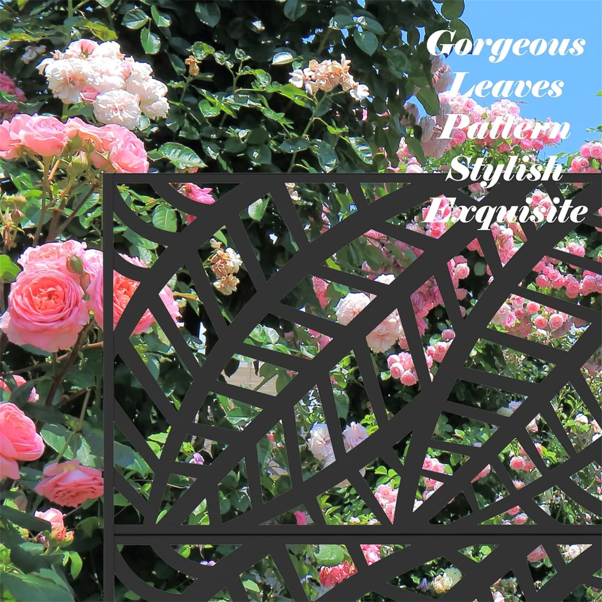 DUOSONG Metal Privacy Screen, Freestanding Outdoor Indoor Divider, Decorative Privacy Screen Panels For Balcony Patio Garden, Leaf-Shaped Black Steel Household Supplies & D��cor Privacy Screens