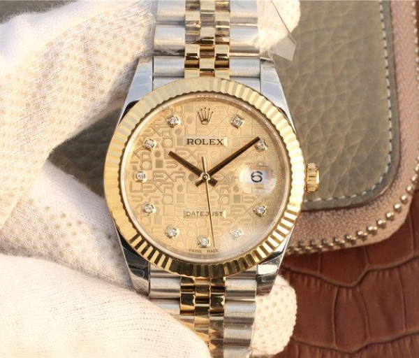 Replica Rolex DateJust 41mm SS/YG YG Textured Dial YG Wrapped Fluted Bezel SS/YG Bracelet A2836 - Elite Watch Atelier