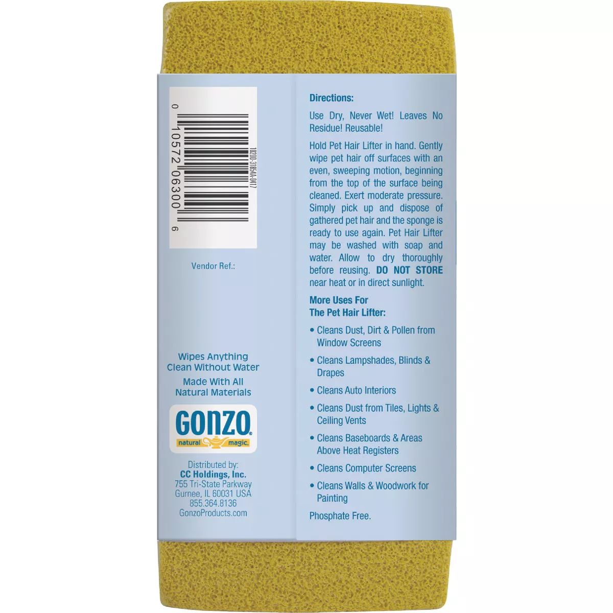 Gonzo 2.75 In. W. x 5.75 In. L. Pet Hair Lifter Sponge