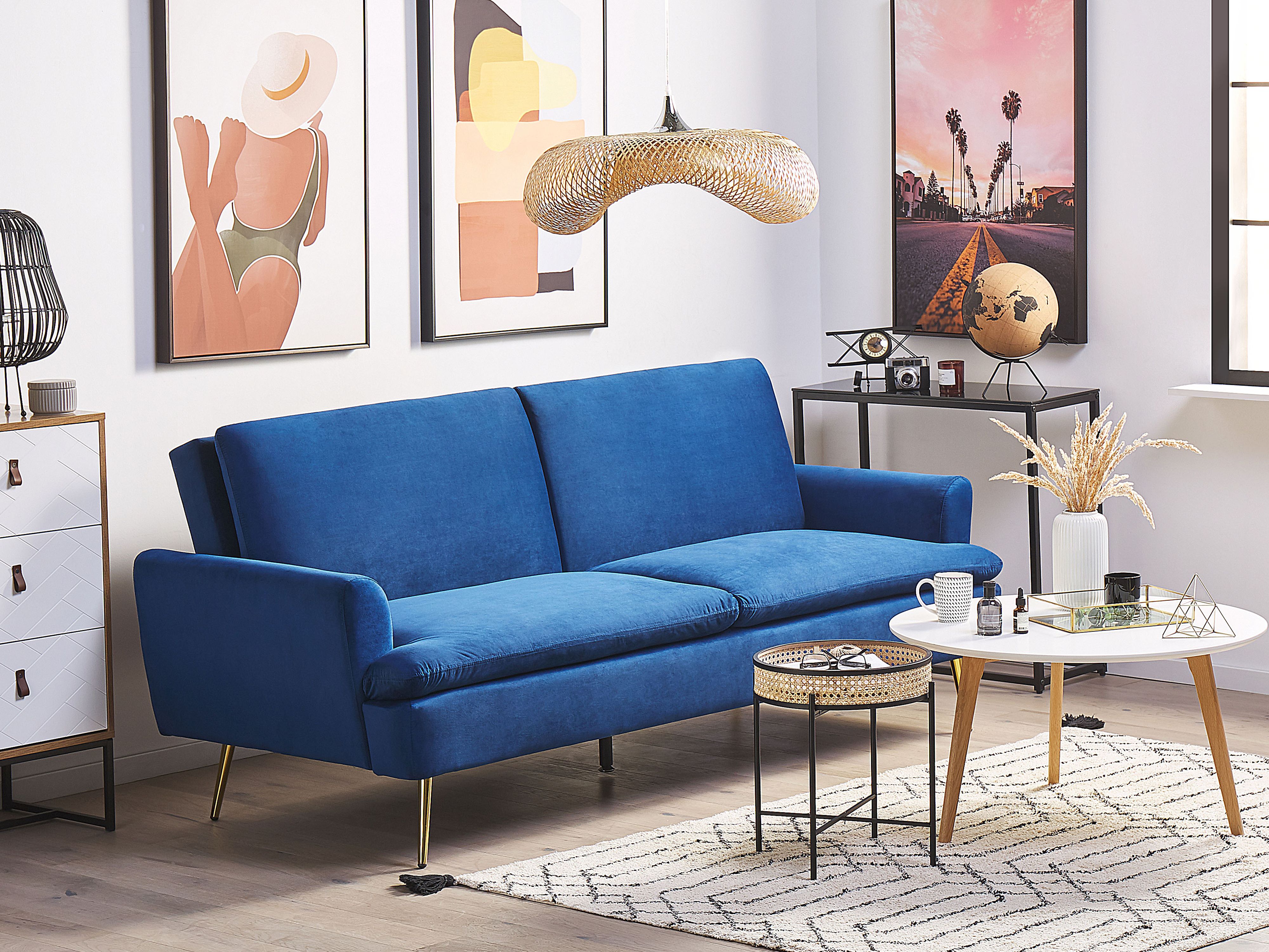 Sofa Bed 3 Seater VETTRE Velvet Navy Blue