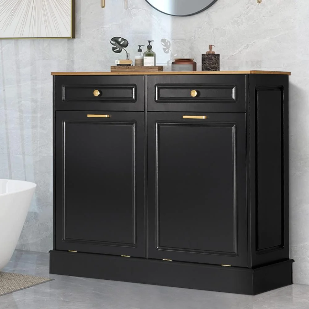 Eclife 20 Gallons Double Tilt Out Trash Cabinet Wood Tabletop, Upgrade Gray, WB010GY - Image 22
