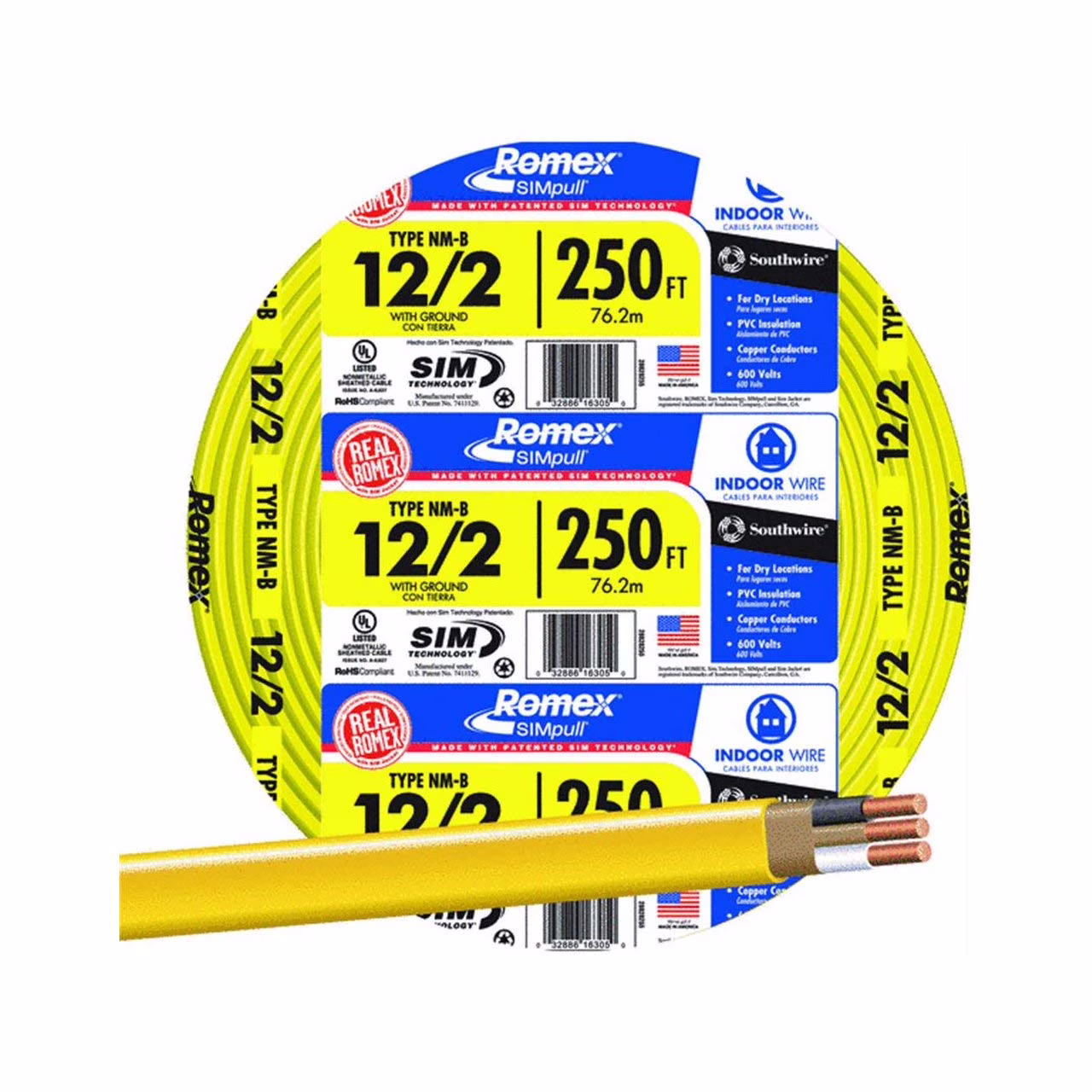 Southwire 250' Yellow PVC Electrical Wire, 2 Pack