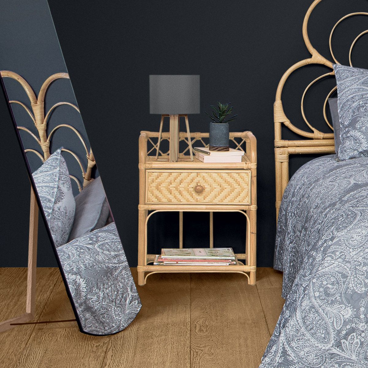 Bedside table "Aoni" Rattan, H.60 cm