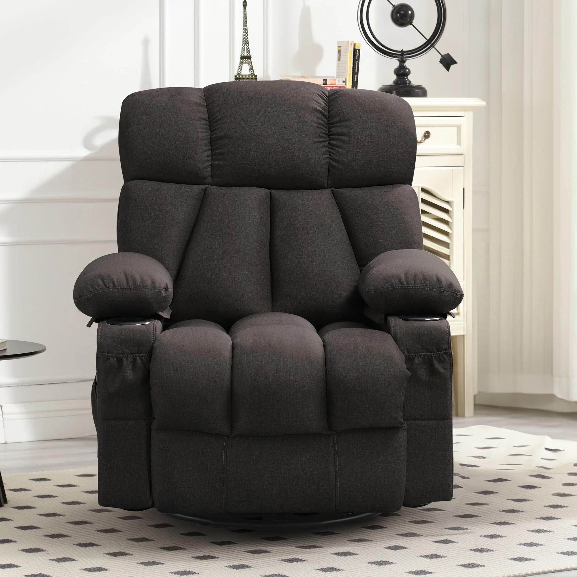 JONPONY Manual Recliner Chair with Heat Therapy and Massage Function, Heavy Duty Reclining Mechanism Massage Chair, Elderly Single Rocker Sofa with Cup Holders for Bedroom Home Theater,Grey - Image 70