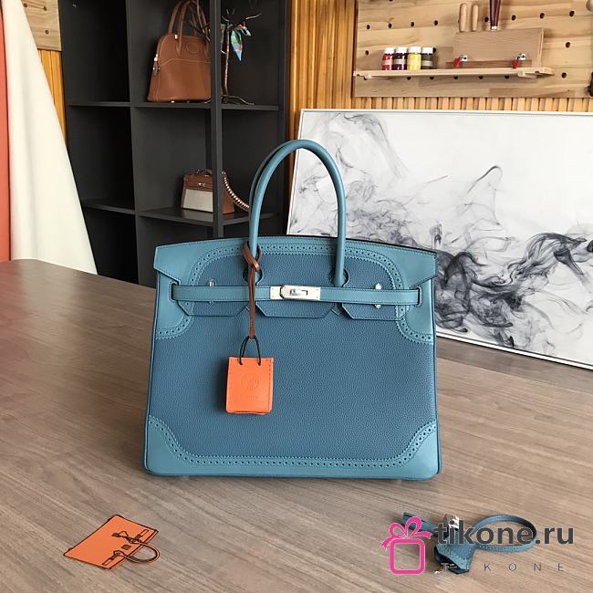 Hermes Small Blue Birkin Gold Tone Handbag 30cm