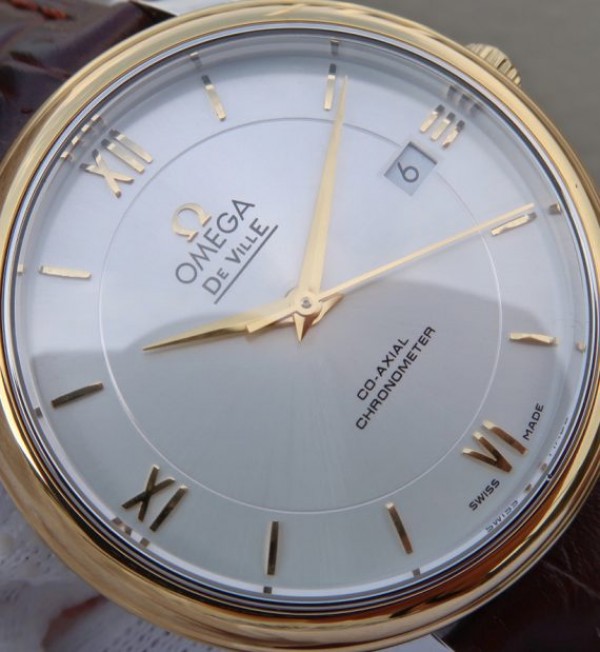 Replica Omega V6 De Ville 37mm YG Bezel White Dial YG Markers Leather Strap A2892 - Top club