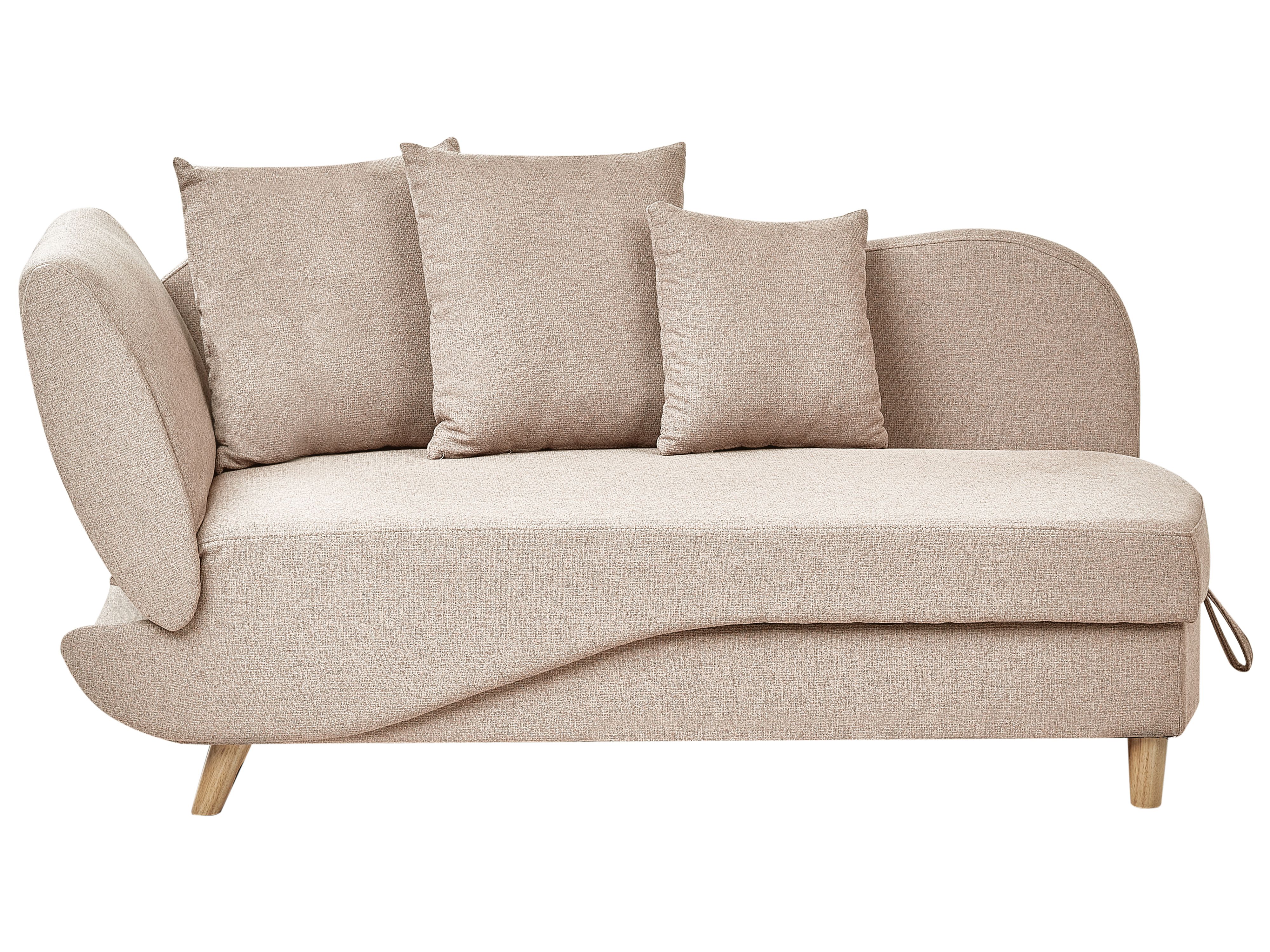 Left-Hand Chaise Lounge MERI Faux Linen Light Brown with Storage