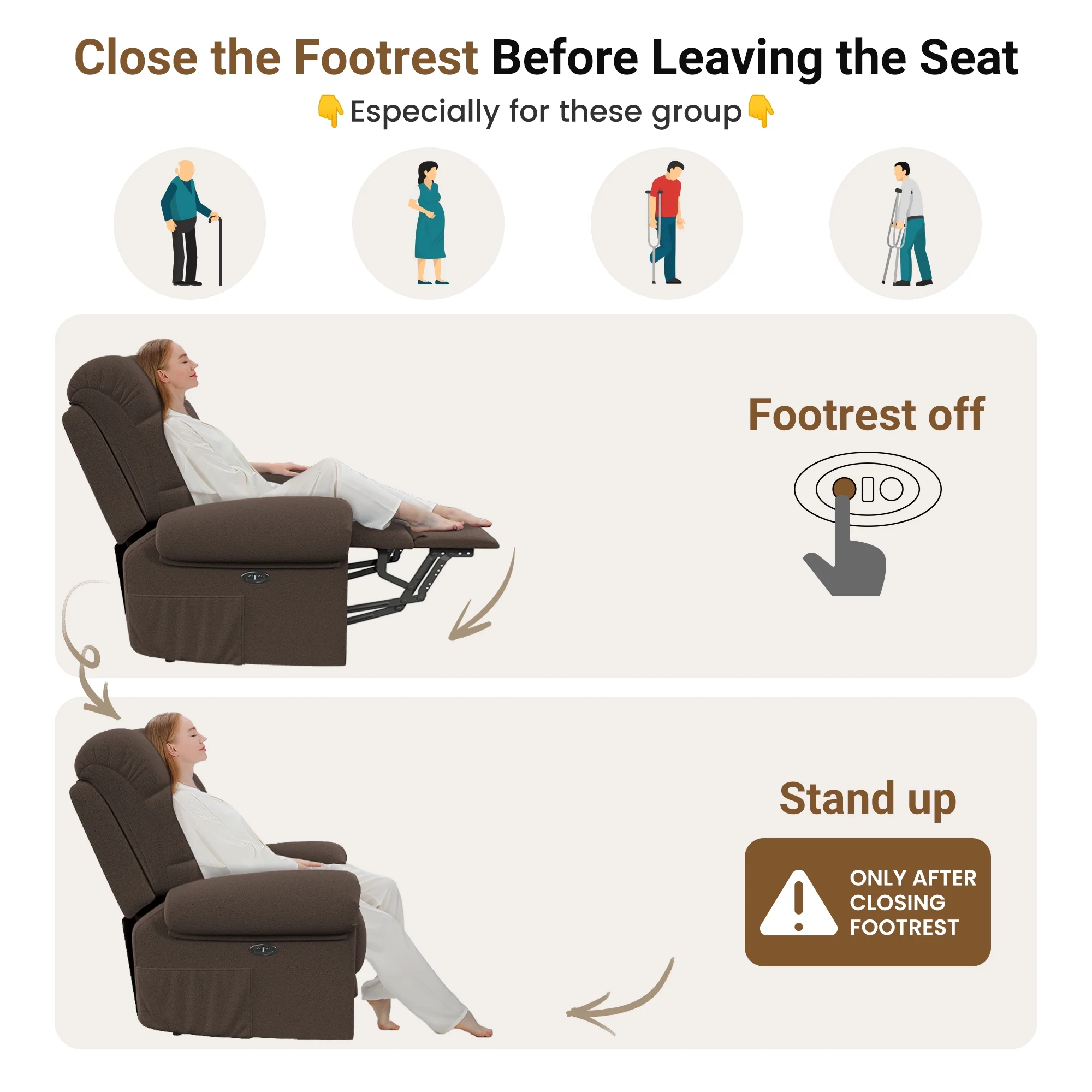 Power Recliner Chair,Electric Recline Sofa Chair for Adults with USB Port,Comfy Teddy Fleece Adjustable Cloud Sofa,Tool-Free Setup,Beige White - Image 32