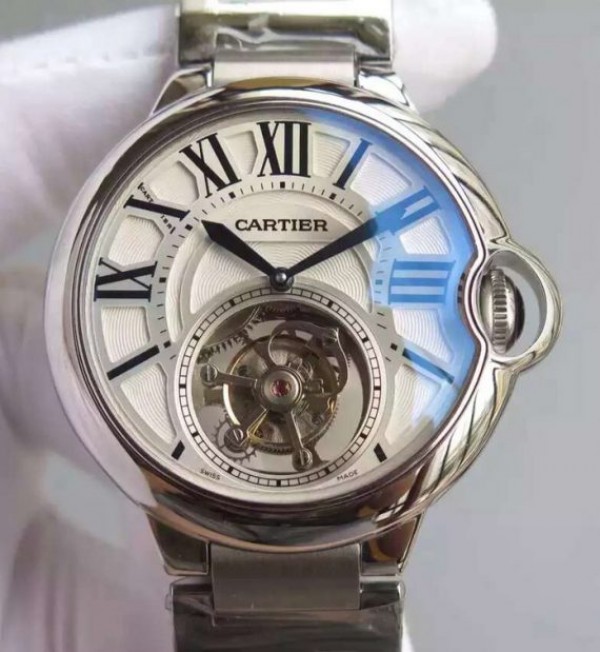 Replica Cartier Ballon Bleu Tourbillon 46MM White Dial SS Bracelet - Top club