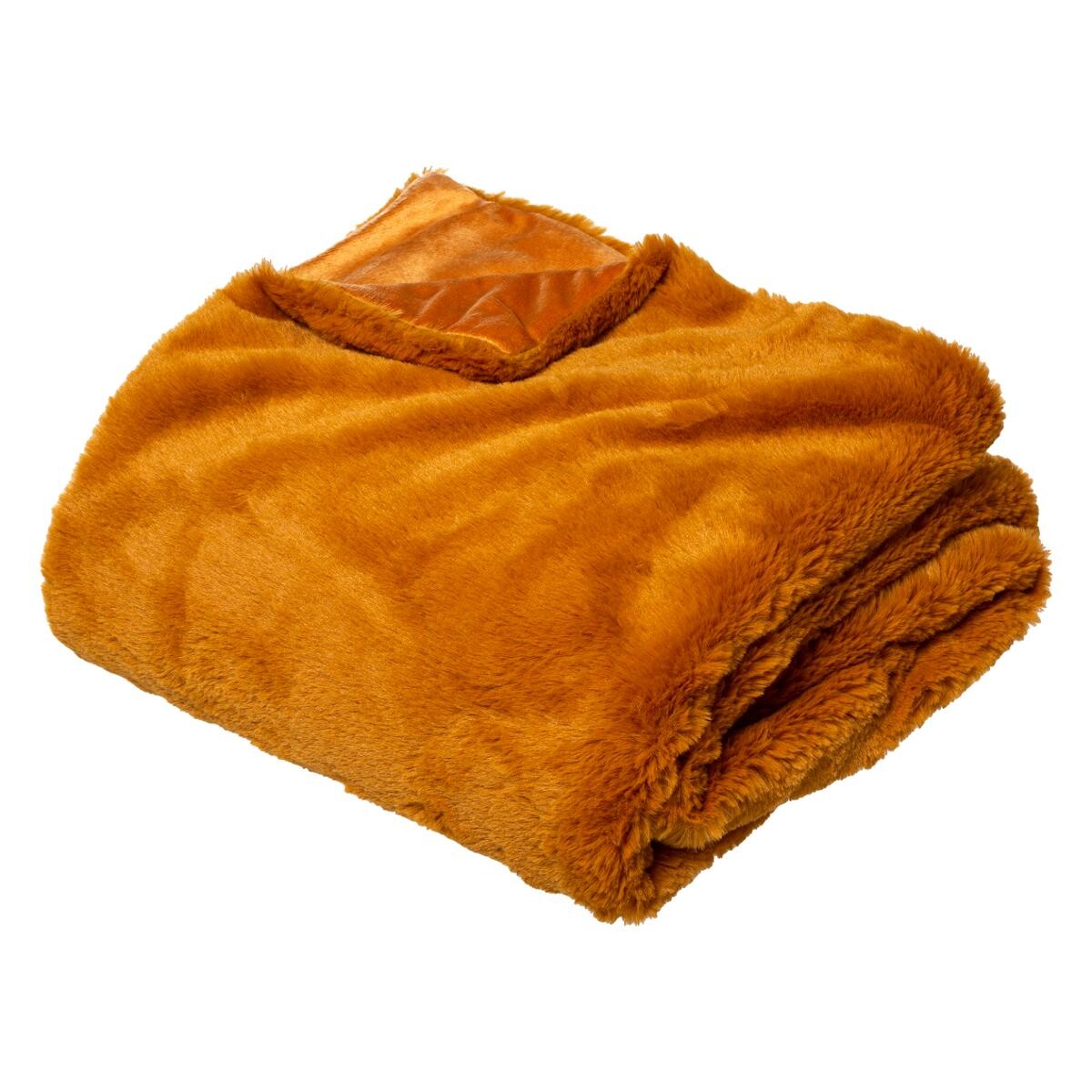 Faux fur plaid Mustard yellow, 125x150 cm