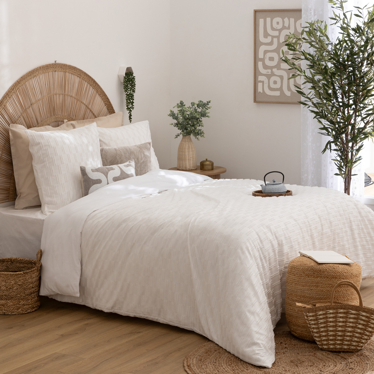 3-piece bed set "Edie" Jacquard, White, 260x240 cm