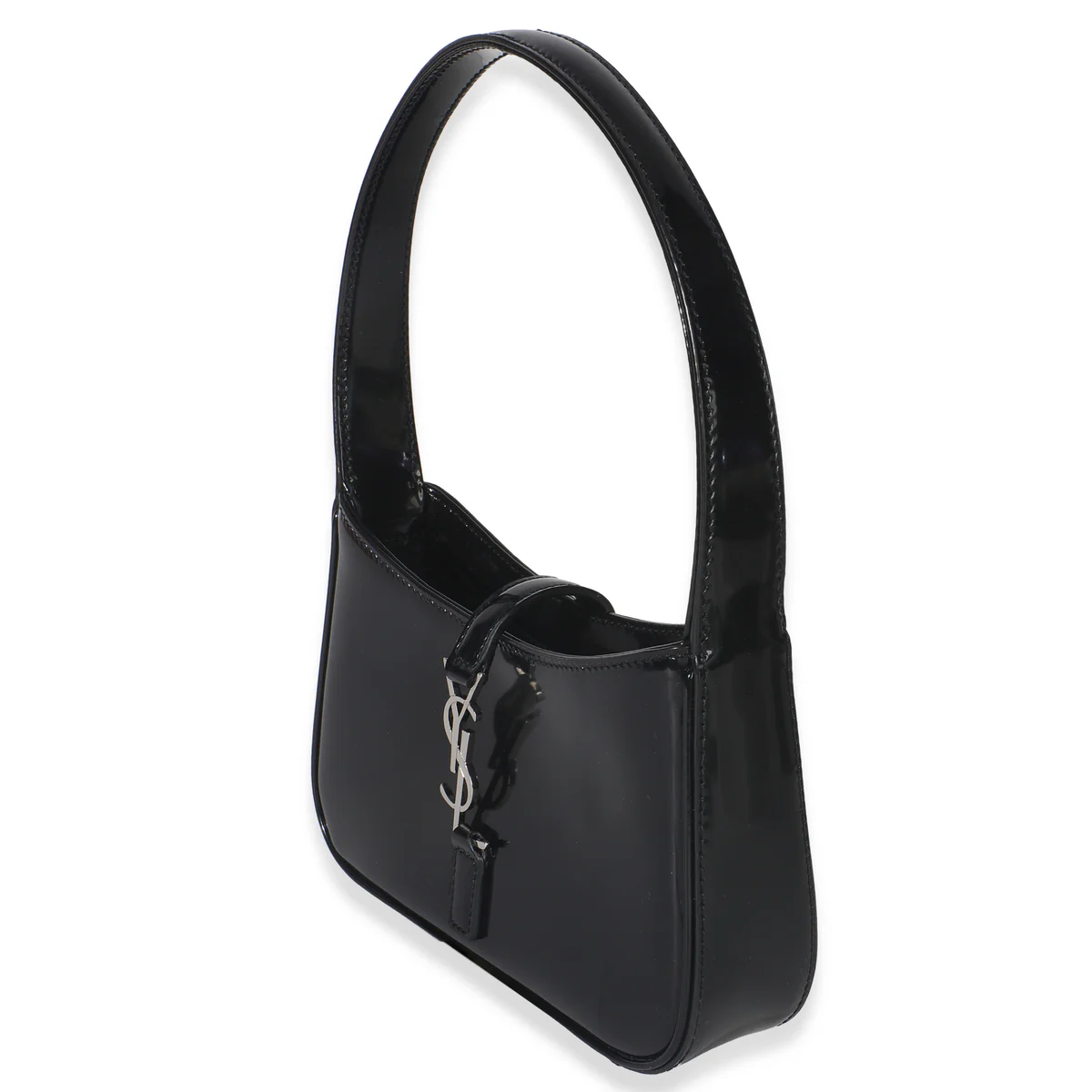 Saint Laurent Le 5 à 7 Patent Leather Hobo Bag - Black / Silver - COZYMIZE
