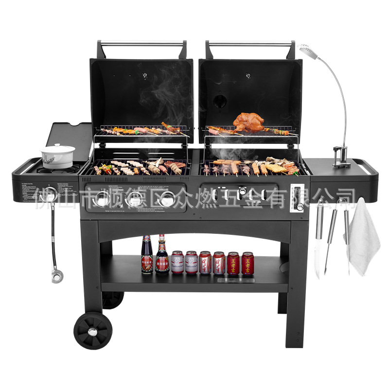 Cross-Border Outdoor Charcoal Gas Barbecue Grill Dual-Purpose Household Large Smokeless Grill Hotel Villa Courtyard Combo