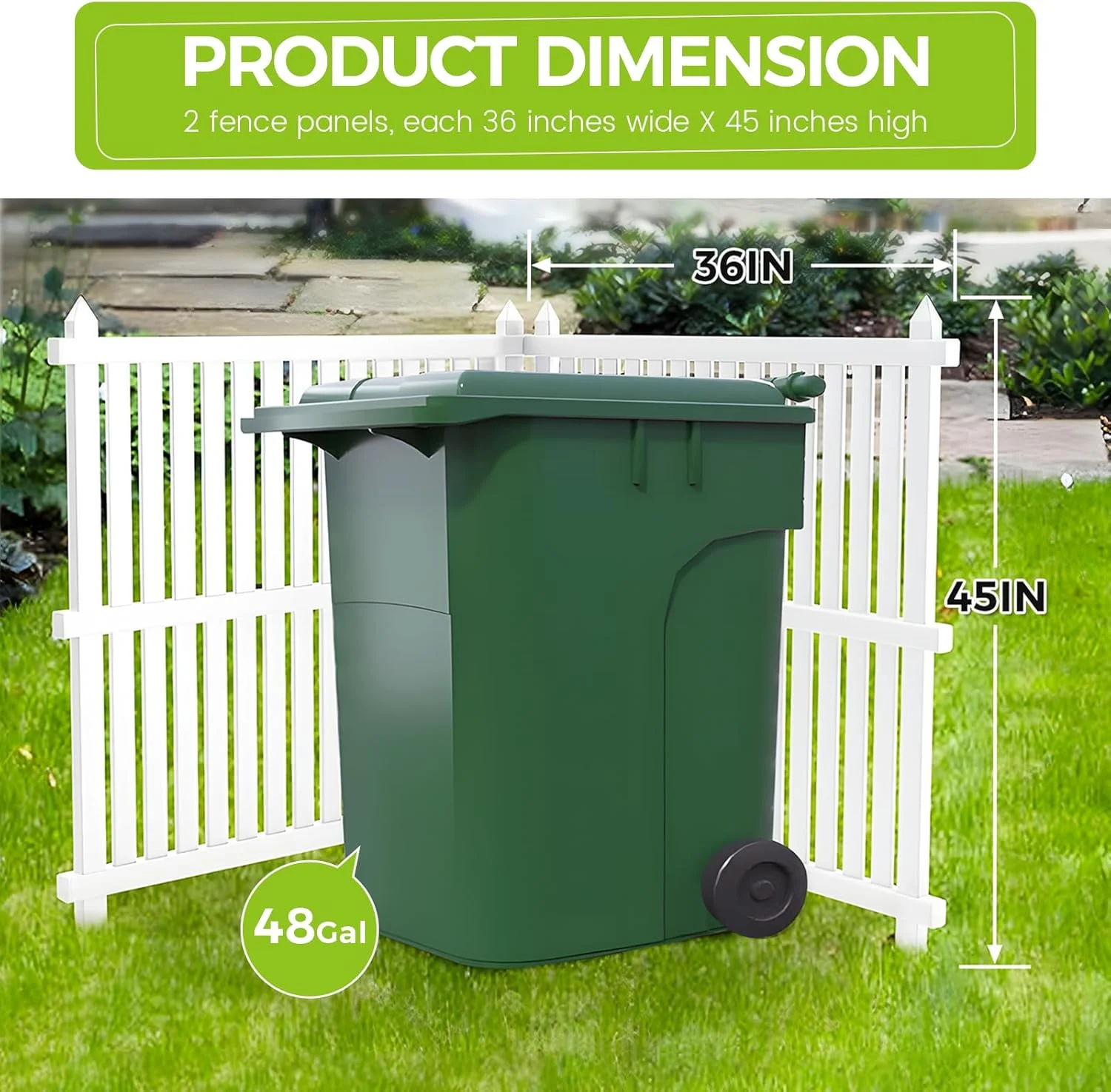 36"W X 45"H Outdoor Privacy Screen, Vinyl Air Conditioner Fence with Metal Stake, No Dig Trash Can Enclosure for Outside- 2 PVC Panels, White, Vertical - Image 3