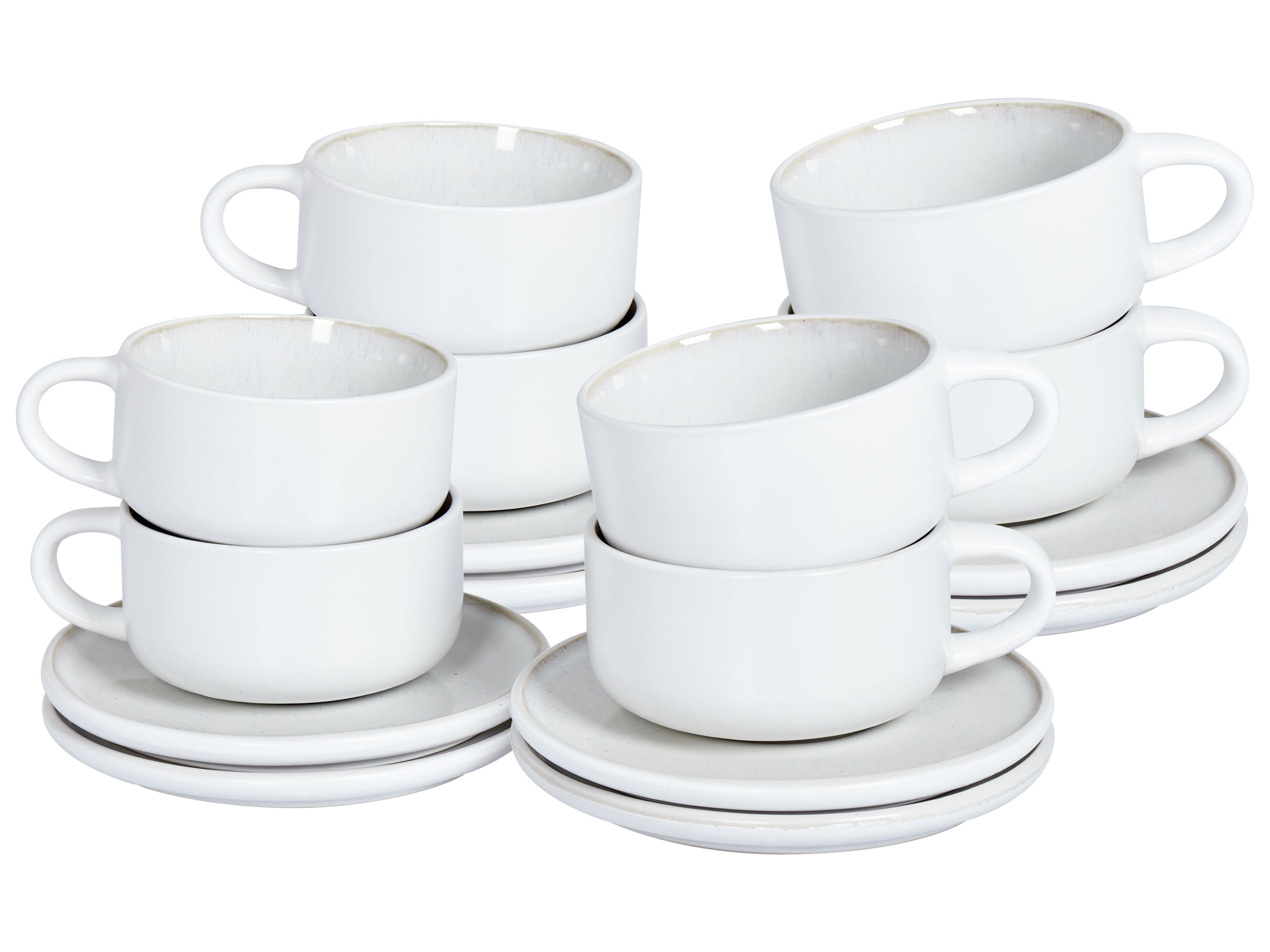 Set of 8 Cups with Saucers SESAME Stoneware Off-White