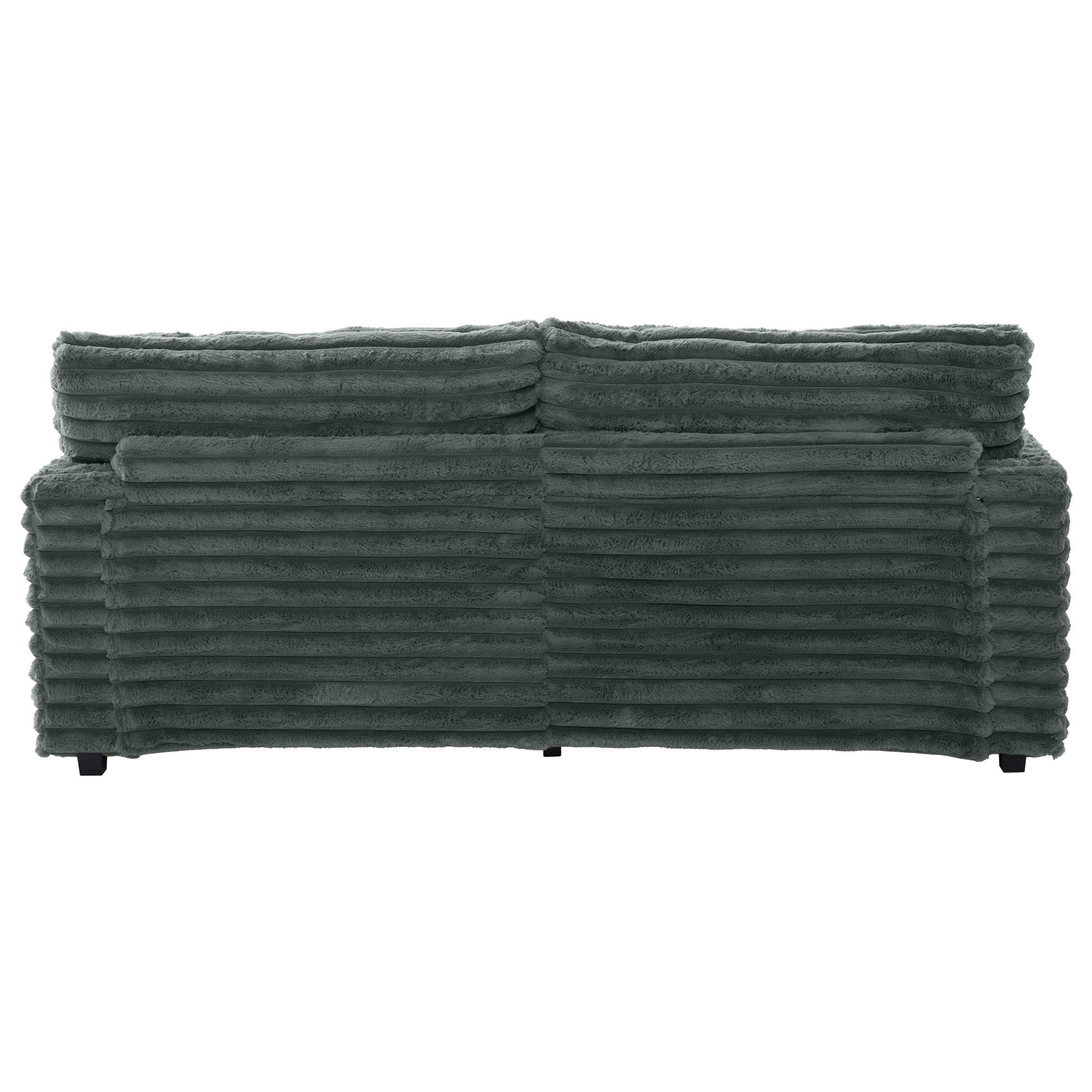 Oversized Double Chaise Lounge, Faux Fur Upholstered Deep Seat Sofa with 2 Pillows, 2 Cupholders, and Dual USB Ports - Image 46